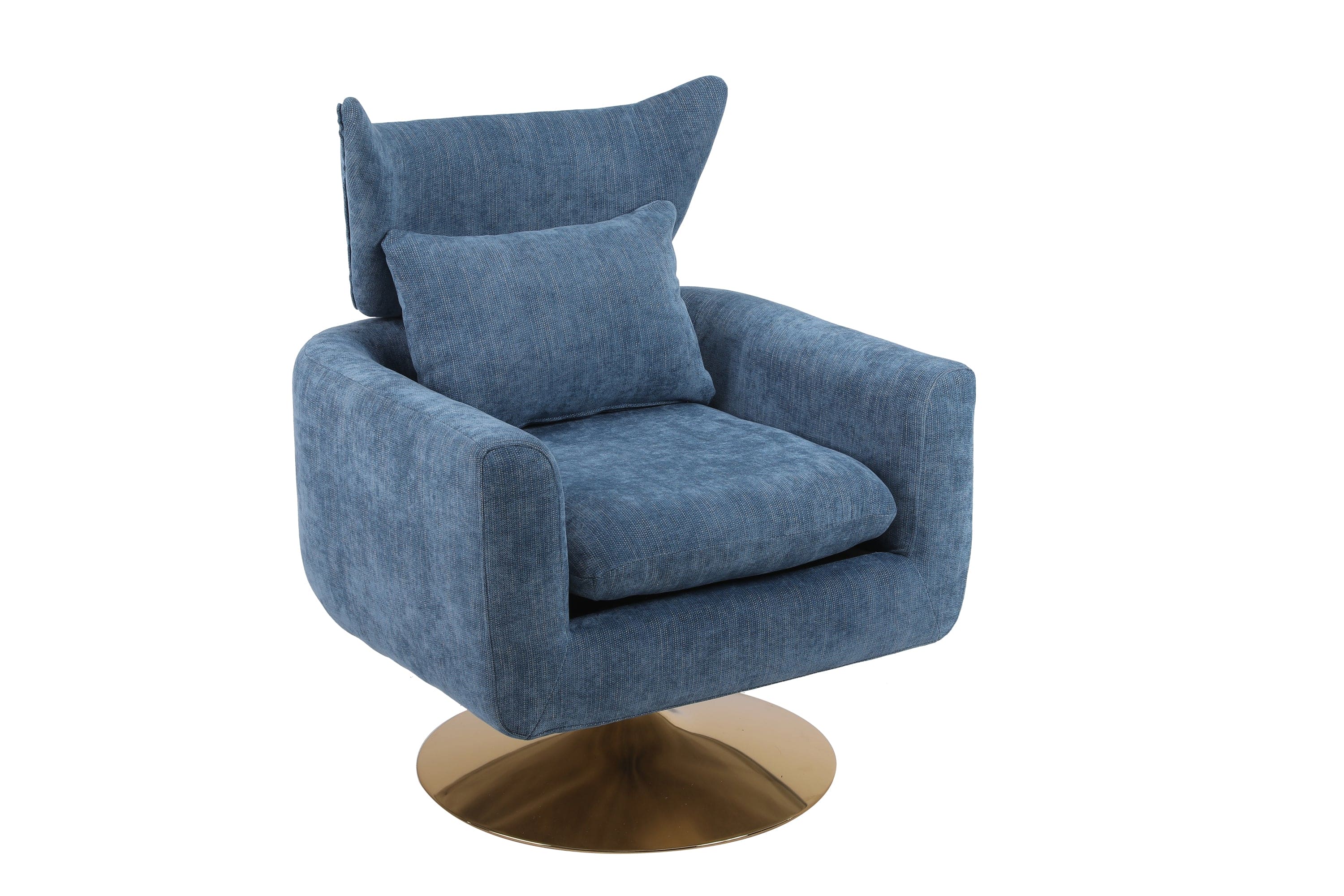 Classic Mid-Century 360-degree Swivel  Accent Chair, Blue Linen