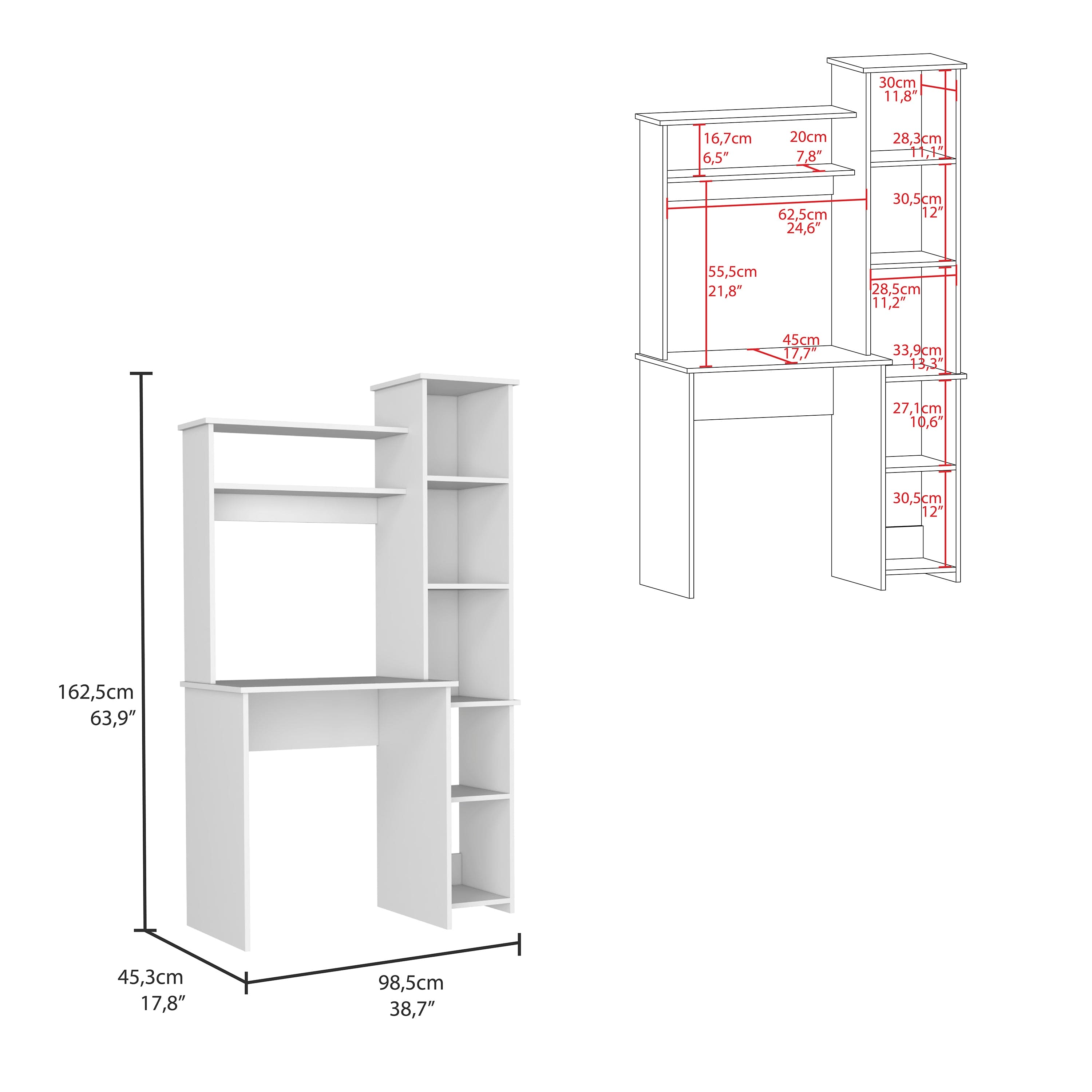 Desk Logan, Five Cubbies, White Finish