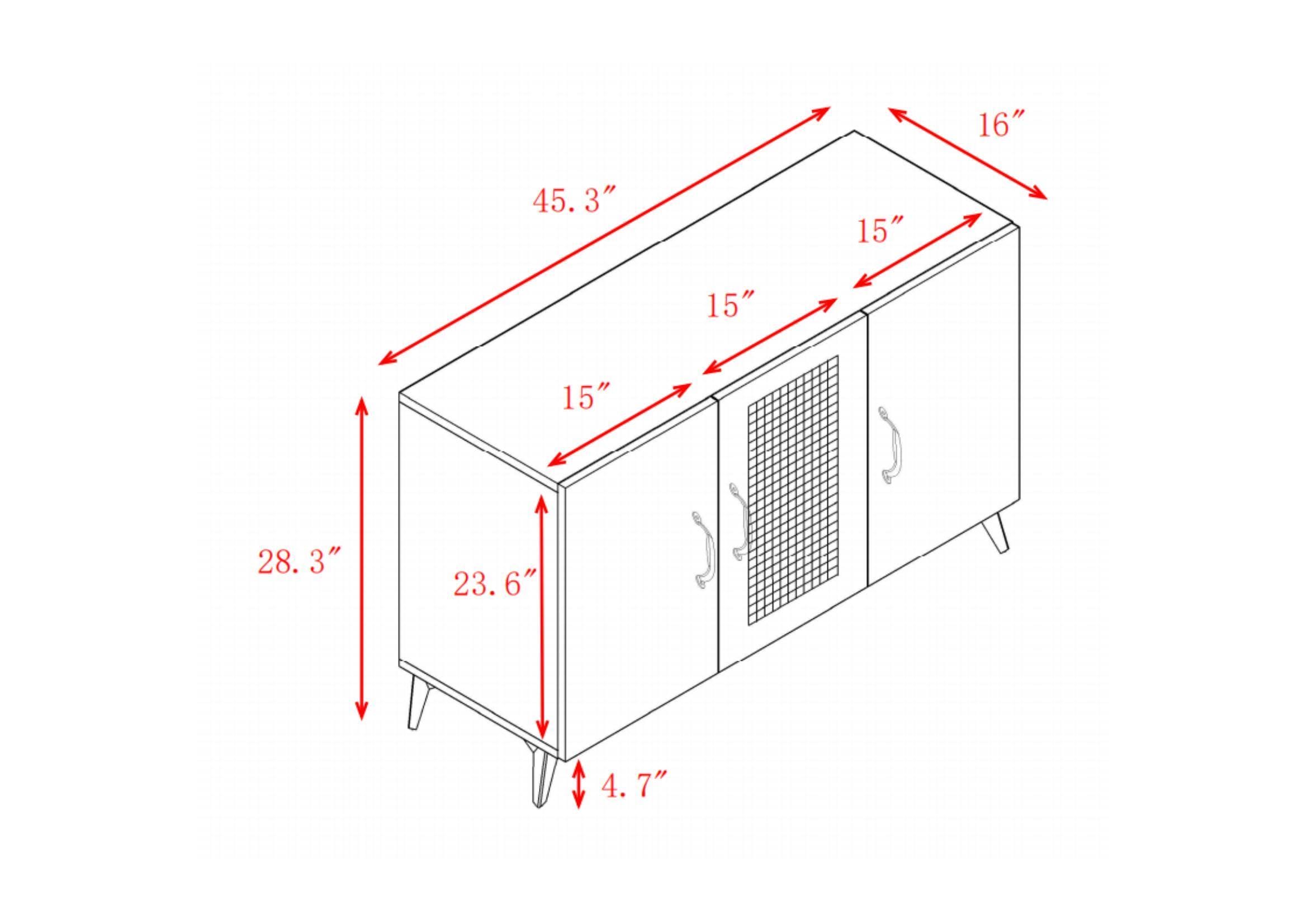 Three-Door Cabinet with Natural  Rattan Mesh - Large Storage Space, Kitchen Storage Cabinet .Stable and Durable Structure, Perfect for Living Rooms or Restaurants  45.3inch