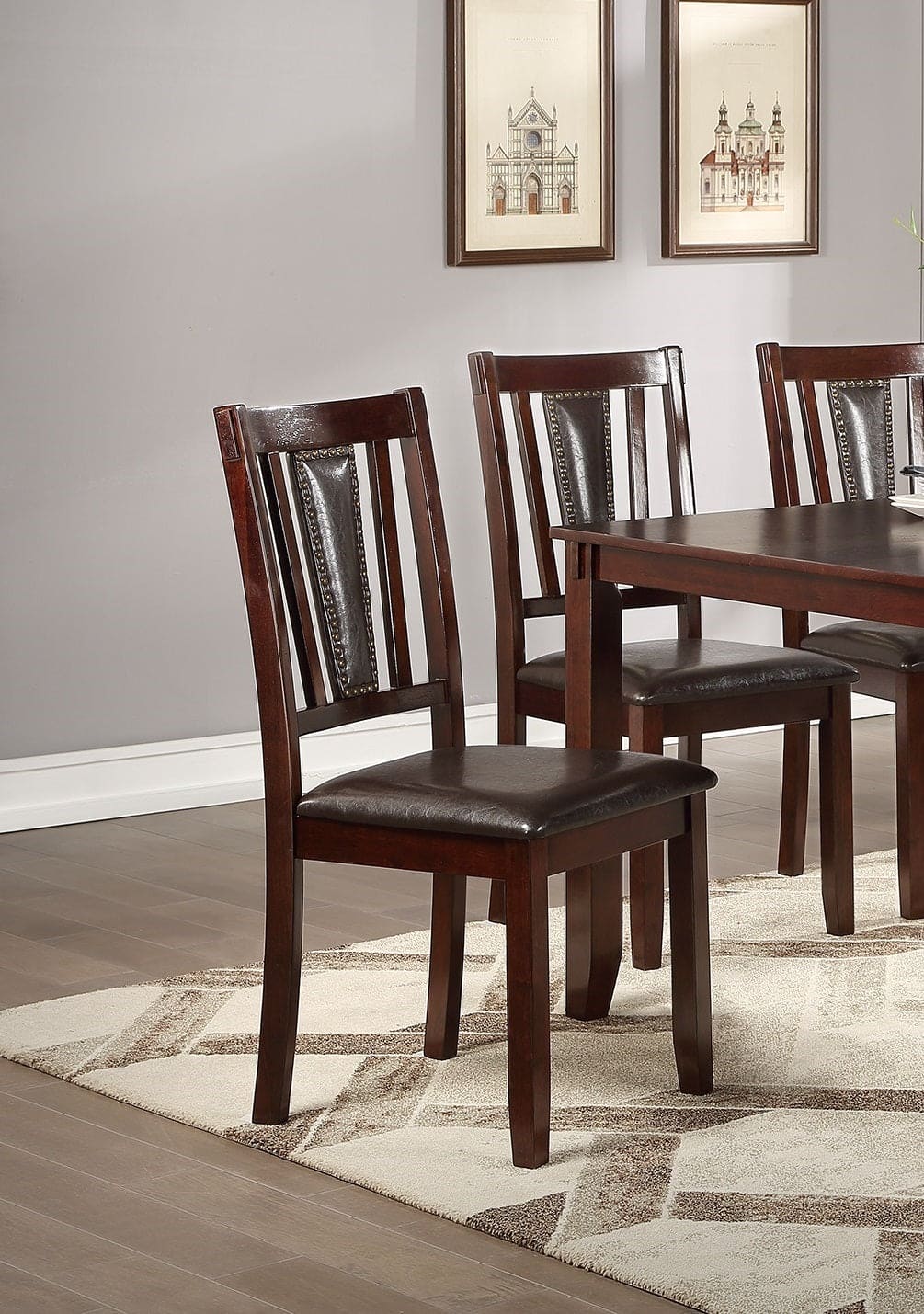 Dining Room Furniture Espresso Color 6pc Set Dining Table 4x Side Chairs and A Bench Solid wood Rubberwood and veneers