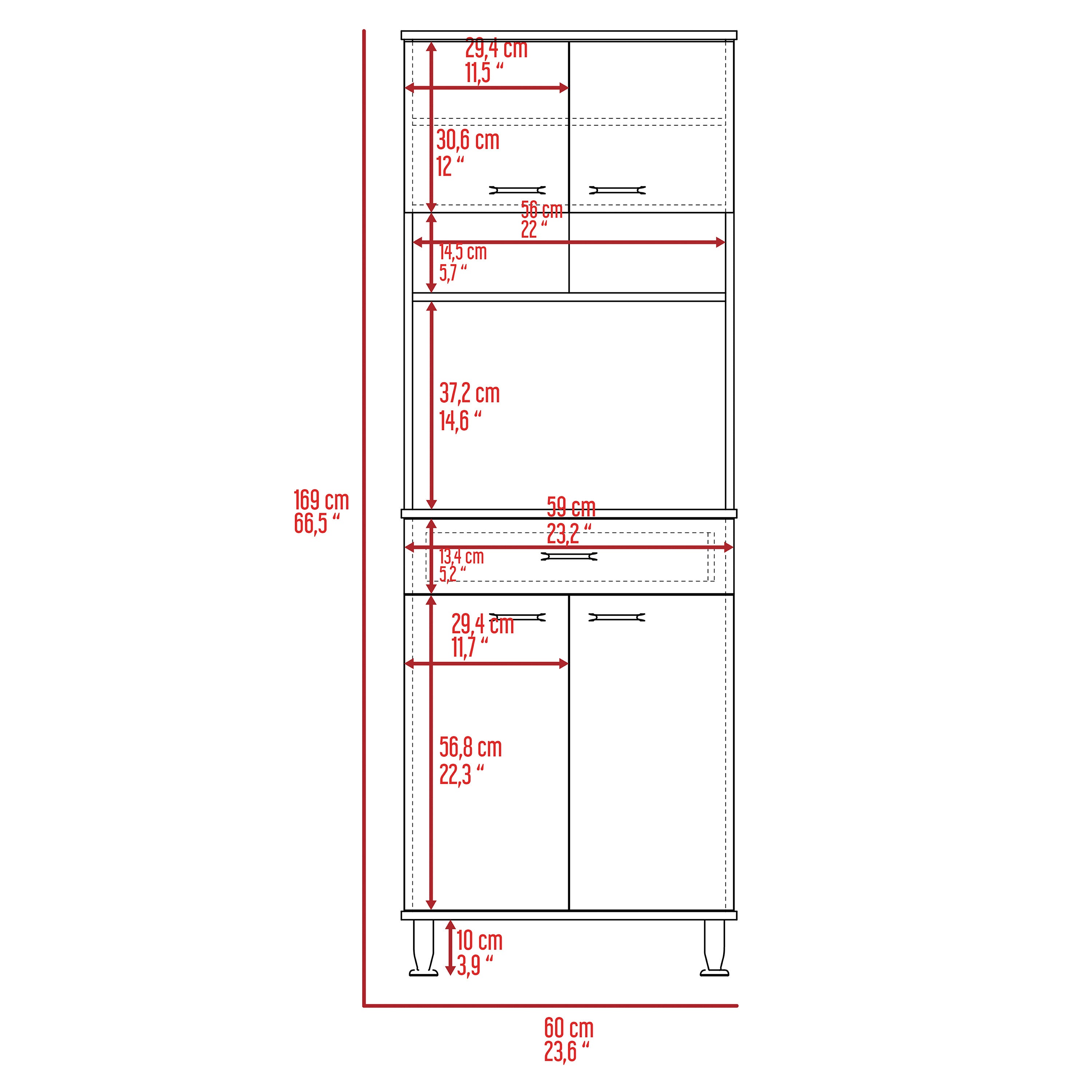 Pantry Piacenza,Two Double Door Cabinet, Smokey Oak Finish