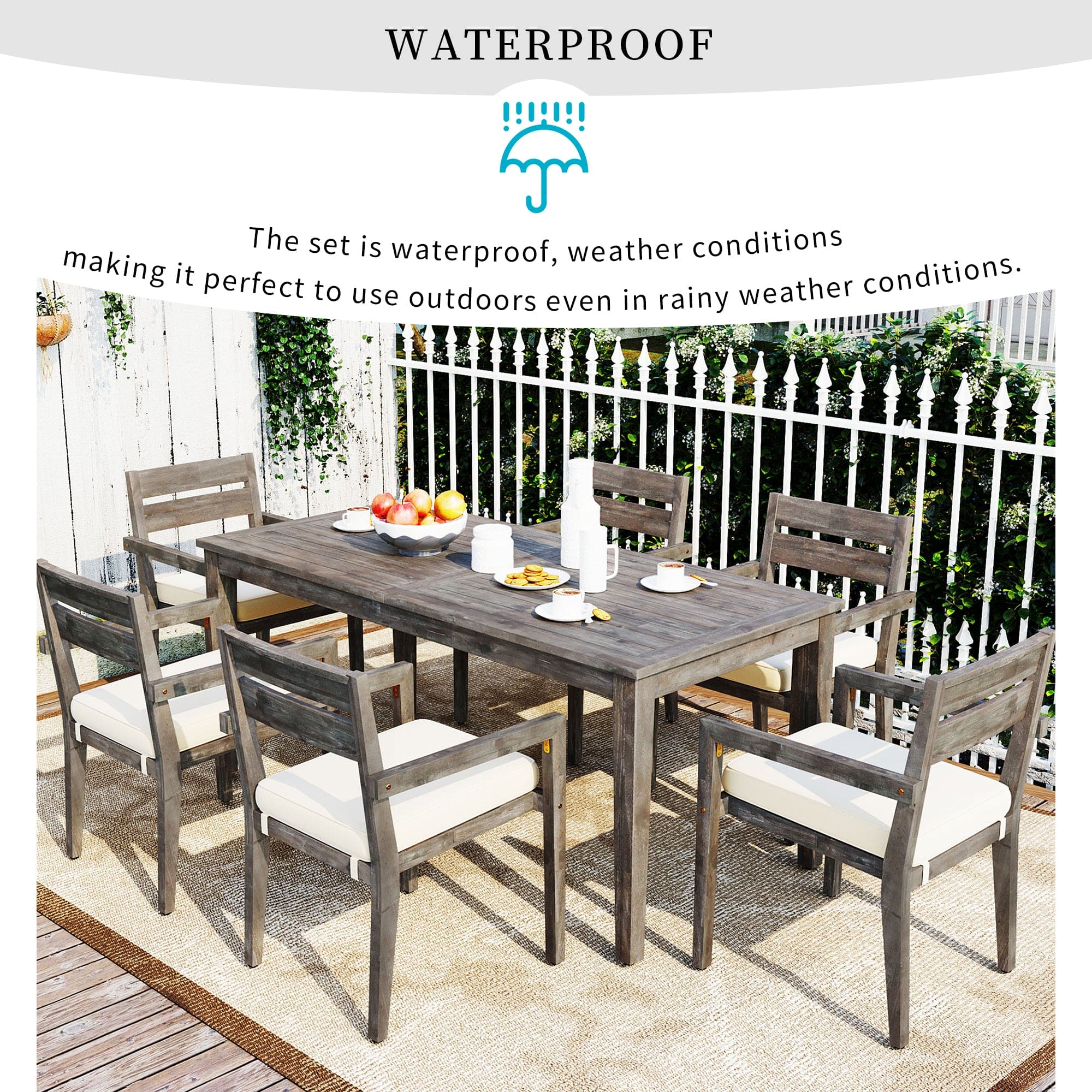 U_Style  Acacia Wood Outdoor Dining Table And Chairs Suitable For Patio, Balcony Or Backyard