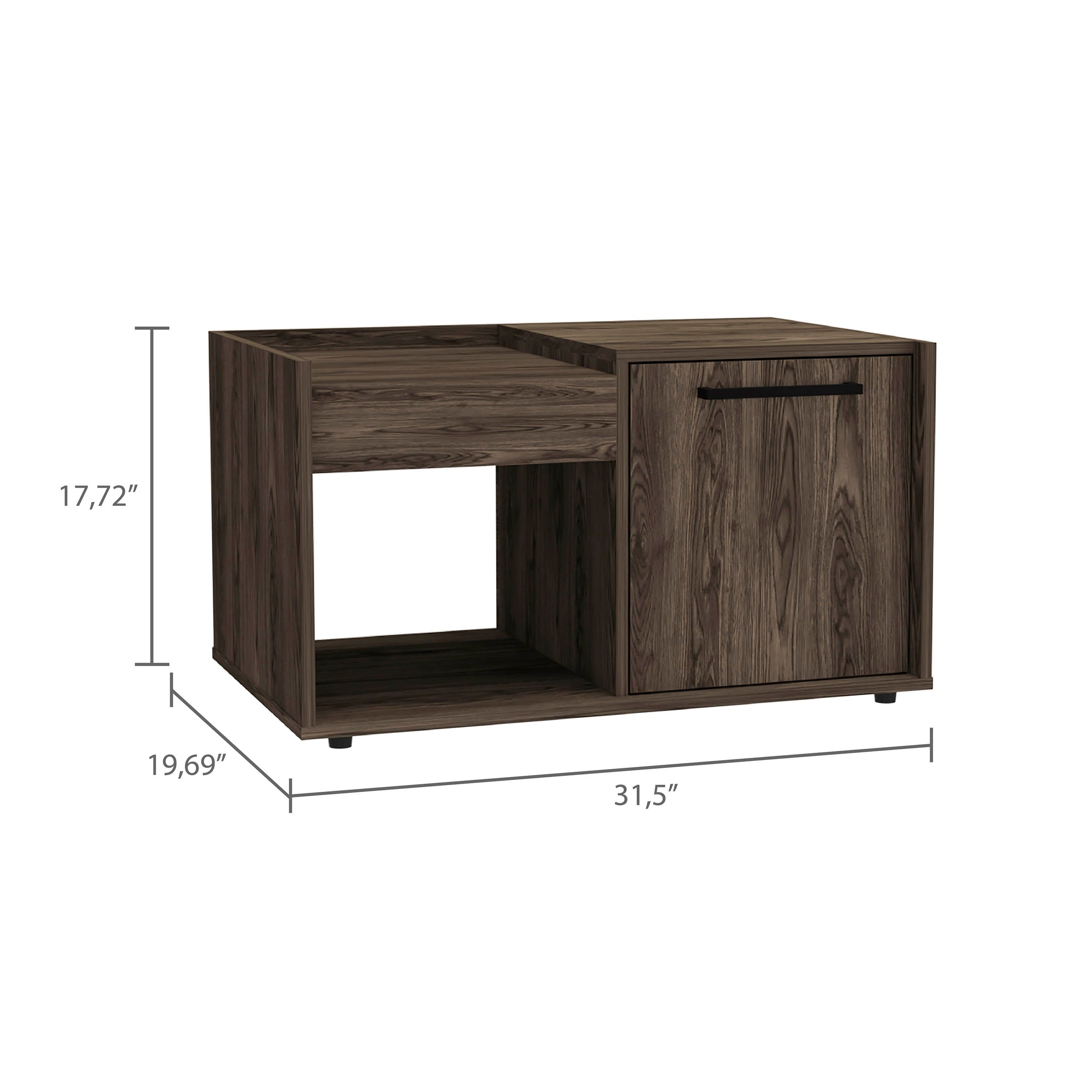 Coffee Table Dext, Single Door Cabinet, One Open Shelf, Dark Walnut Finish