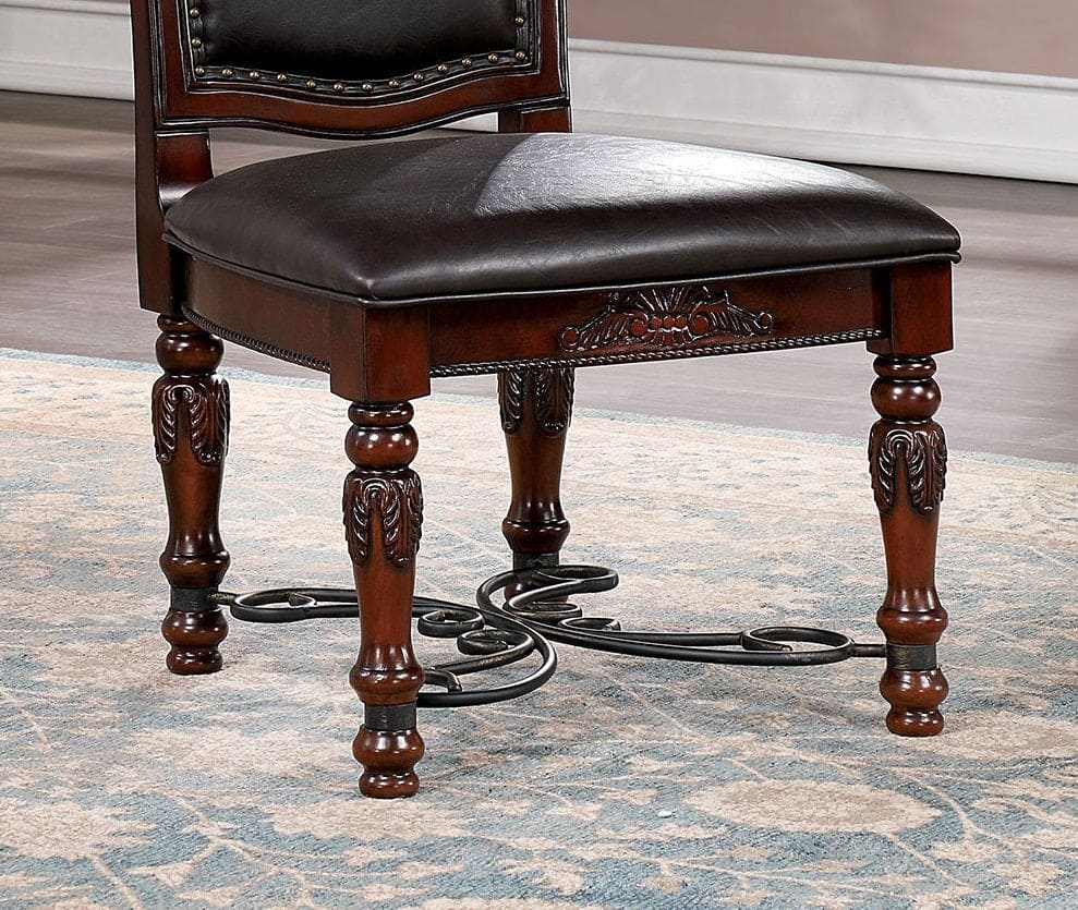 Majestic Traditional Set of 2pcs Side Chairs Brown Cherry Solid wood Faux Wood Carved Details Black Leatherette Seats Formal Dining Room Furniture