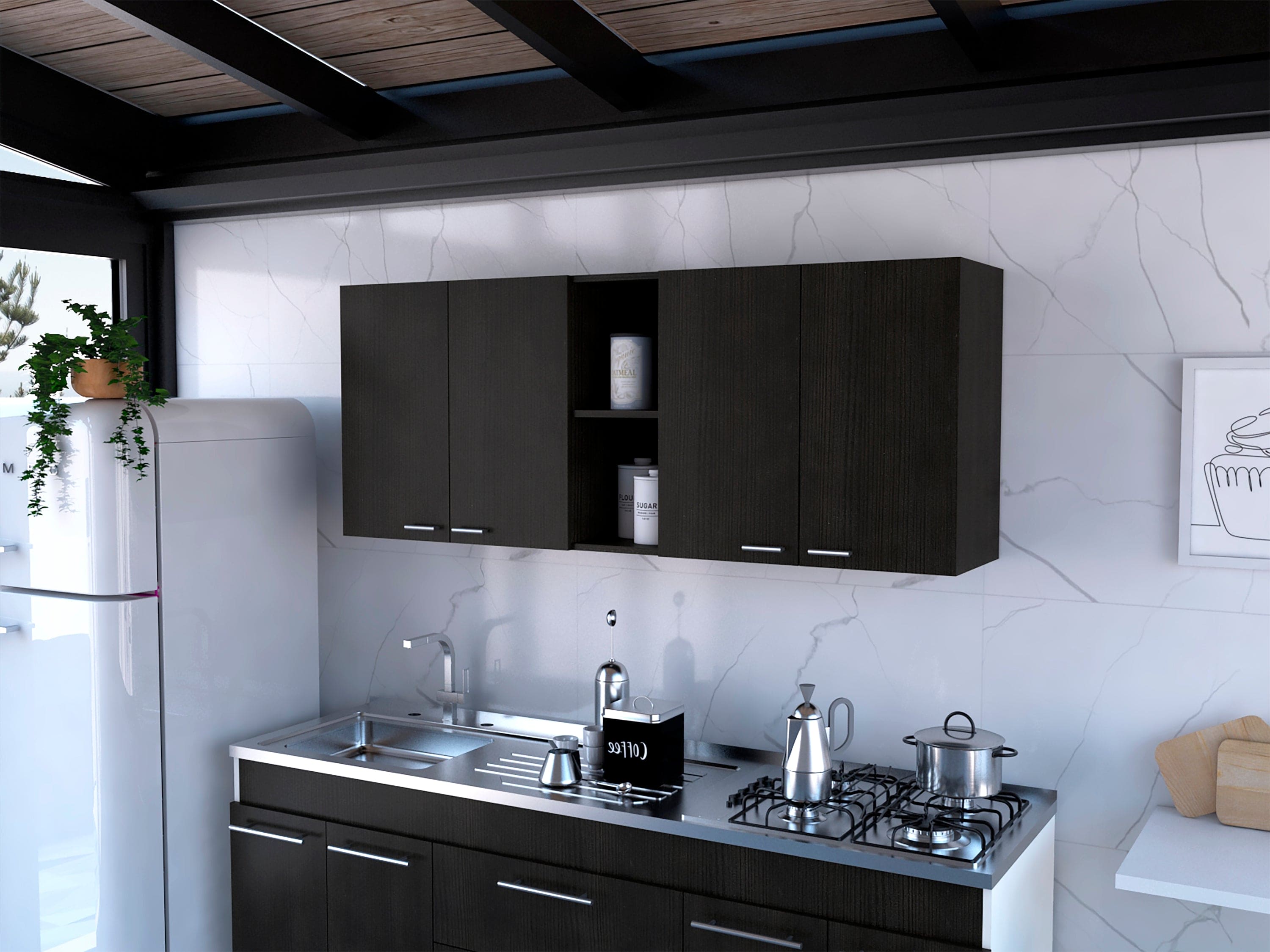 Wall Cabinet Ontario, Double Door, Black Wengue Finish