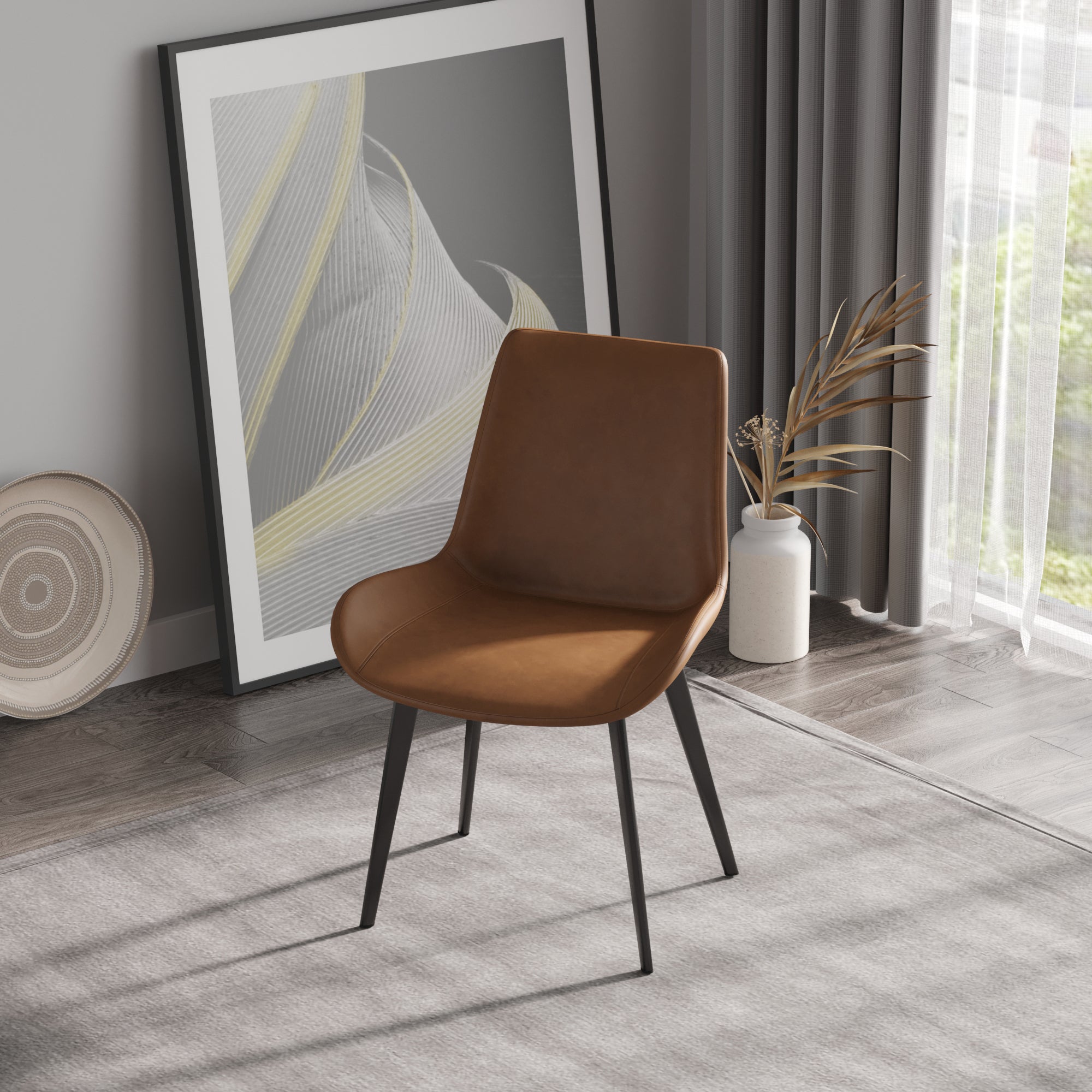 Modern Dining Chair Living Room Black Metal Leg Dining Chair-Brown-4pcs/ctn