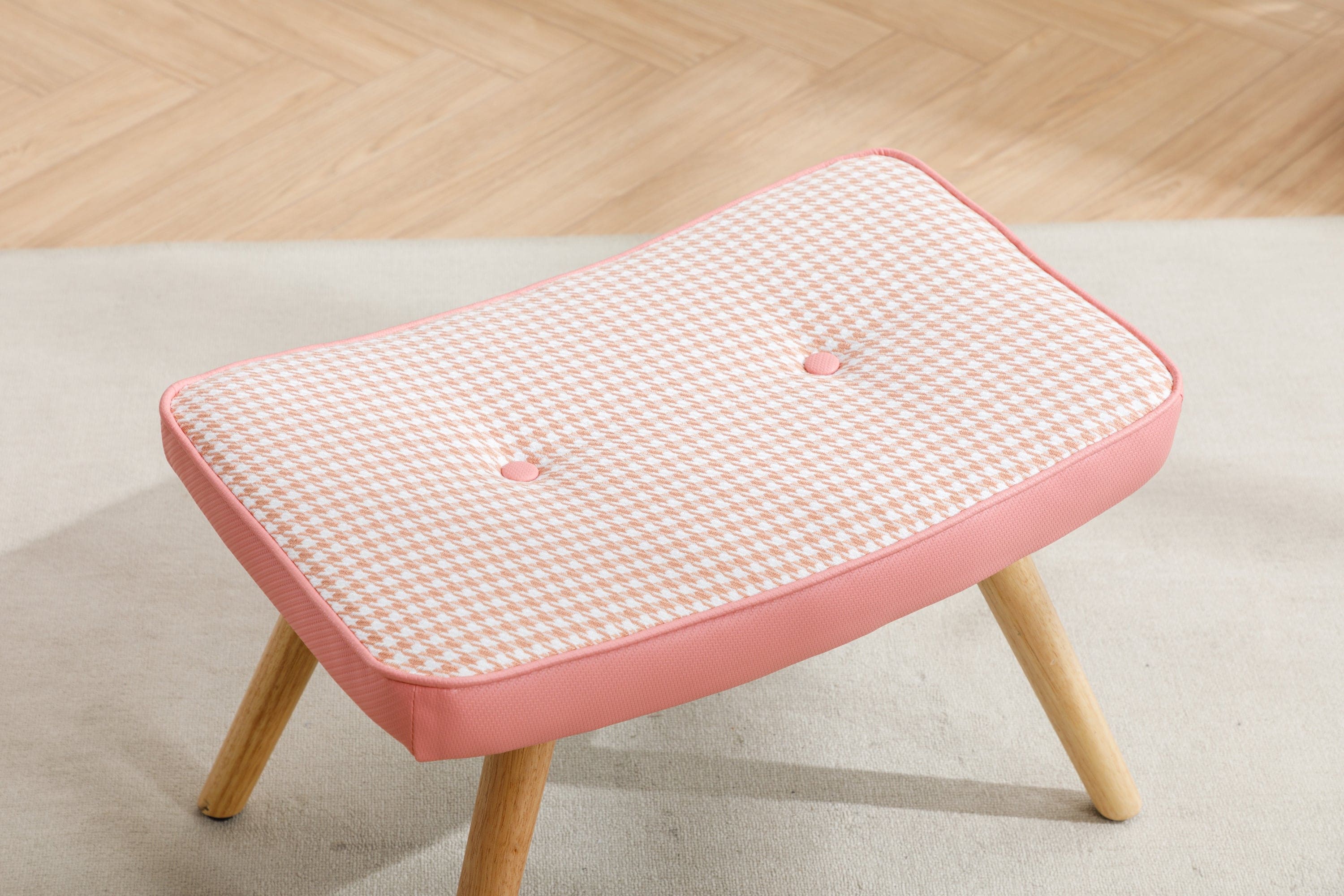 Wooden Step ottoman,Wooden Step Stool for Adults,Square Cushion Foot Stool,Small Stool with Non-Slip Pad,Wood Stool Suitable for Bedroom, Living Room and Kitchen (PINK)