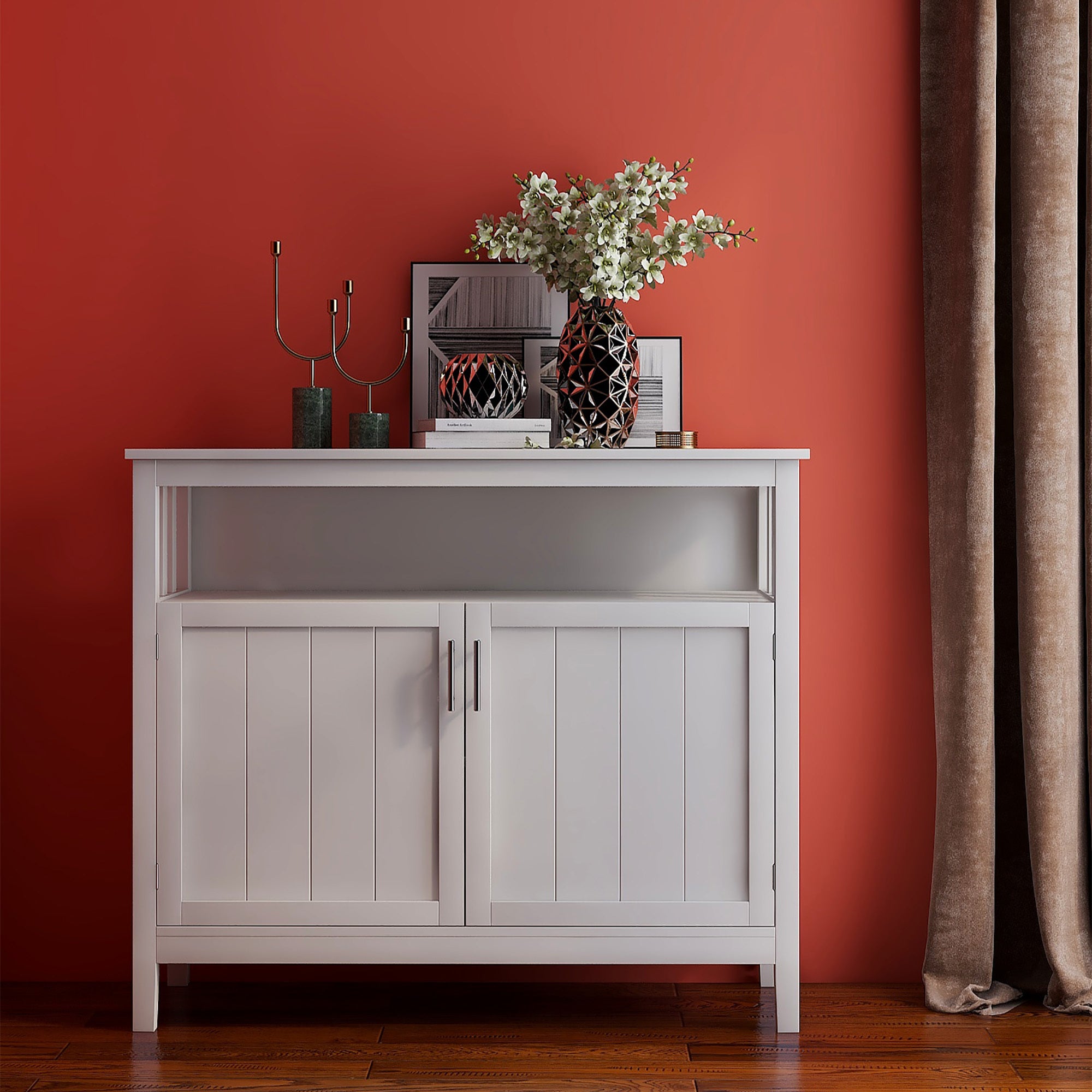 Kitchen storage sideboard and buffet server cabinet-White