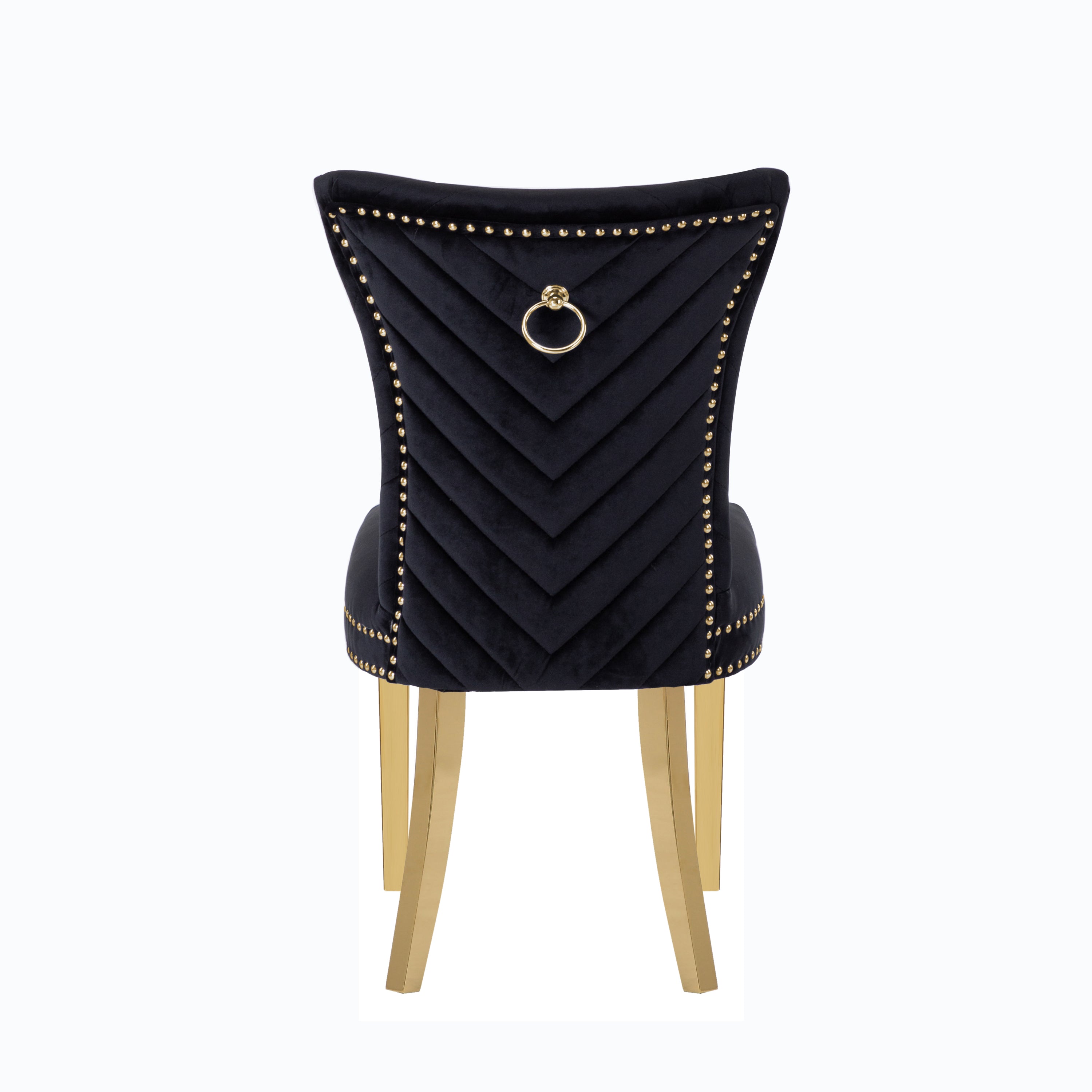 Eva 2 Piece Gold Legs Dining Chairs Finished with Velvet Fabric in Black