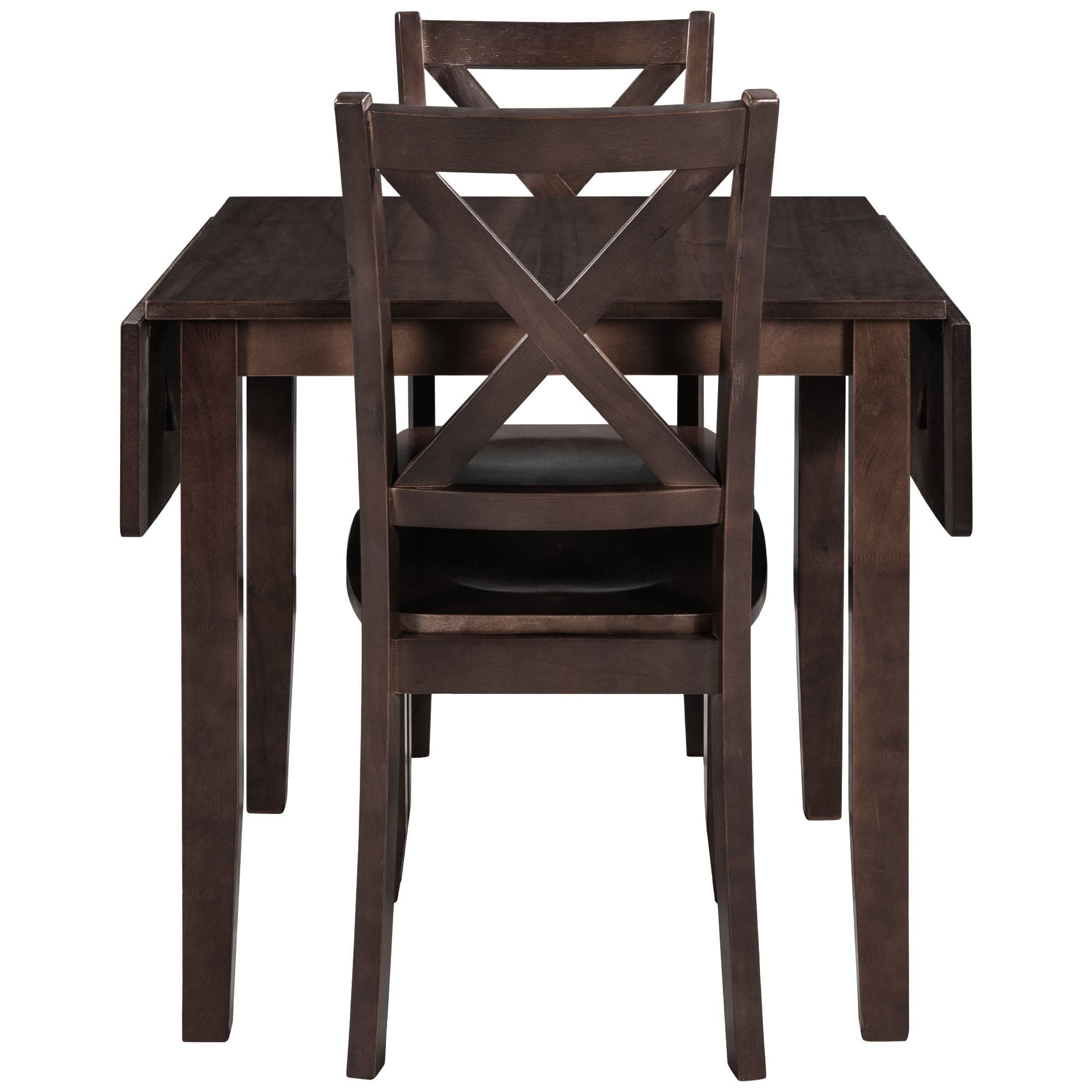 TOPMAX 3-Piece Wood Drop Leaf Breakfast Nook Dining Table Set with 2 X-back Chairs for Small Places, Espresso