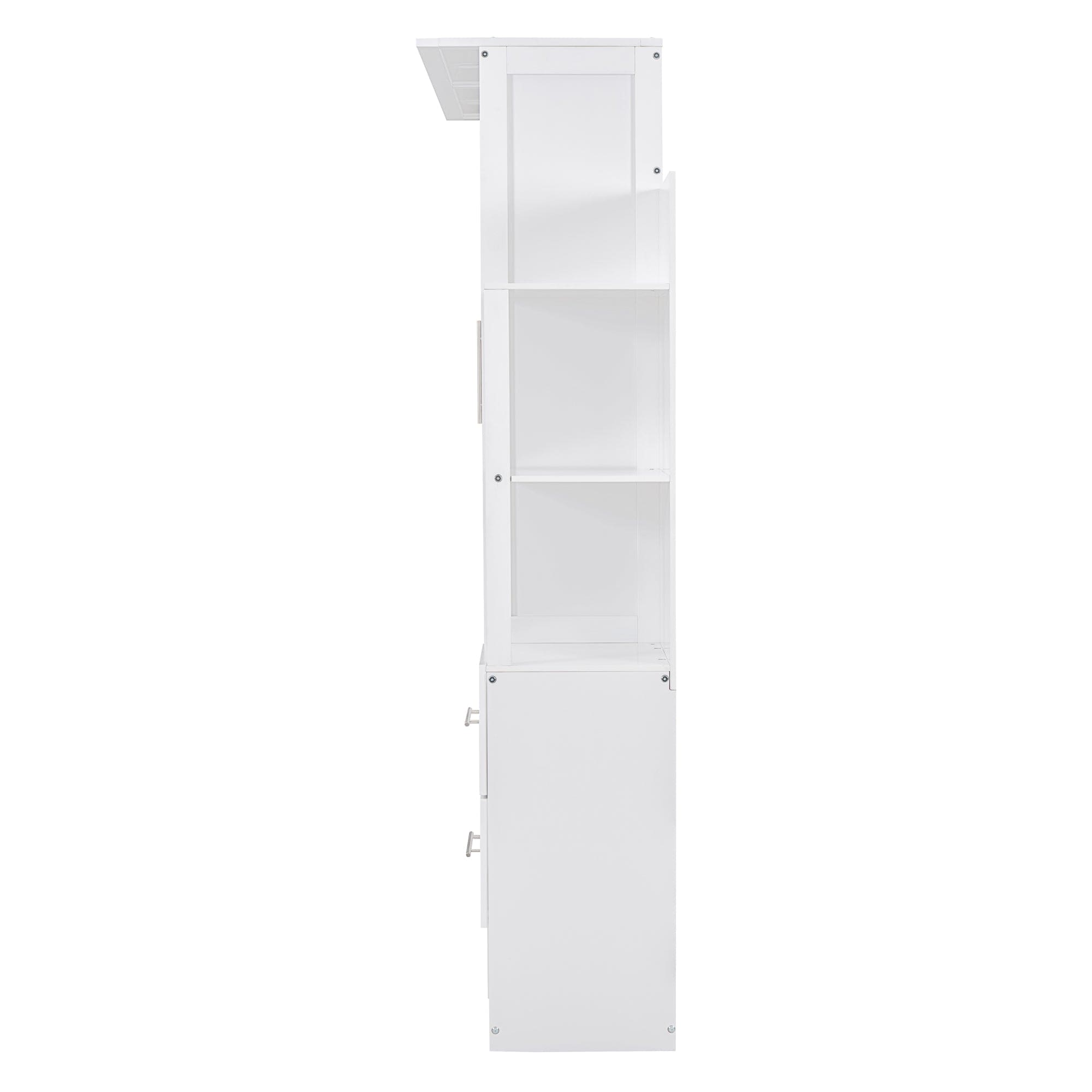 Full Size Murphy Bed Wall Bed with Shelves, Drawers and LED Lights,White