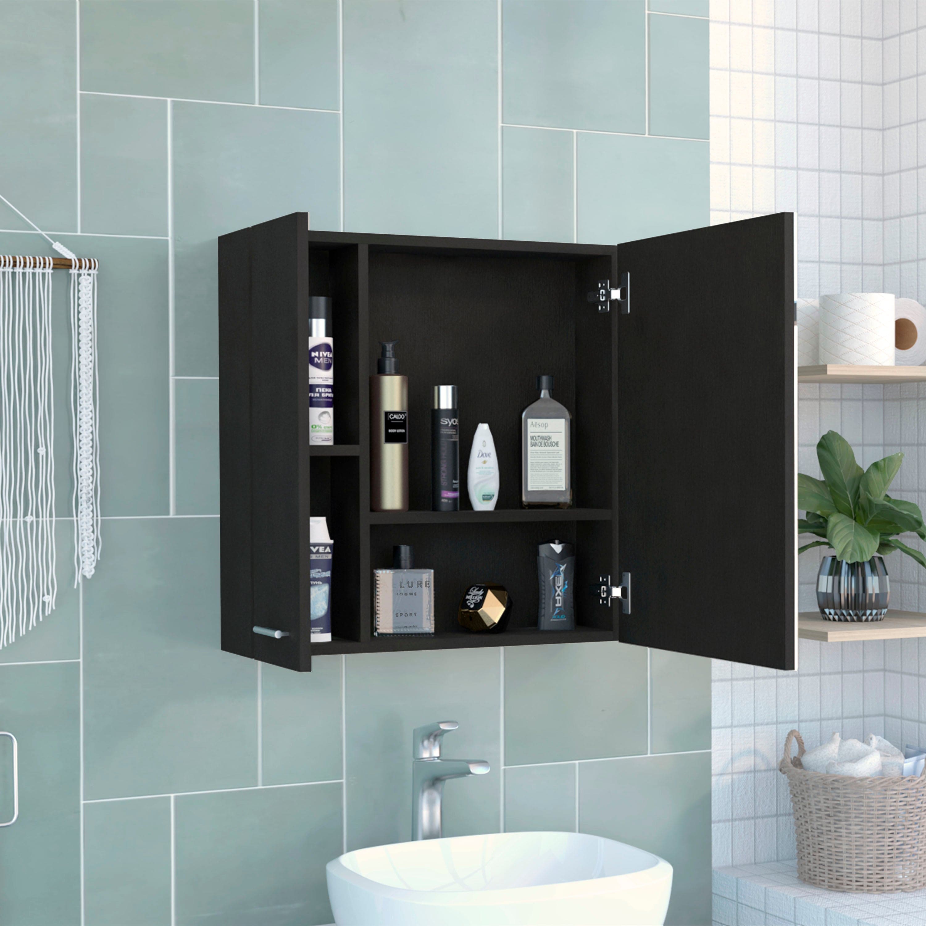 Medicine Cabinet Prague, Four Internal Shelves, Single Door, Black Wengue Finish