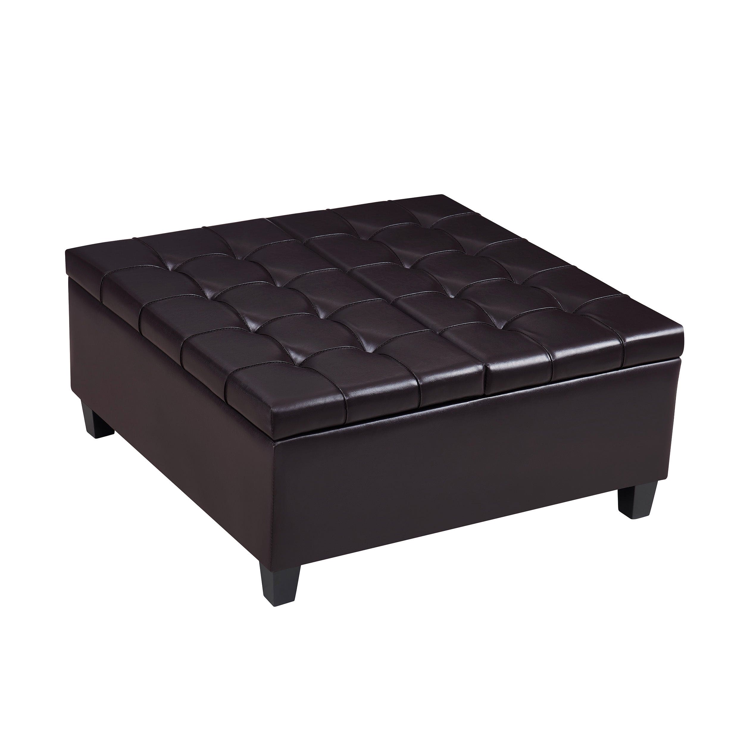 Large Square Faux Leather Storage Ottoman | Coffee table for Living Room & Bedroom (Dark Brown)