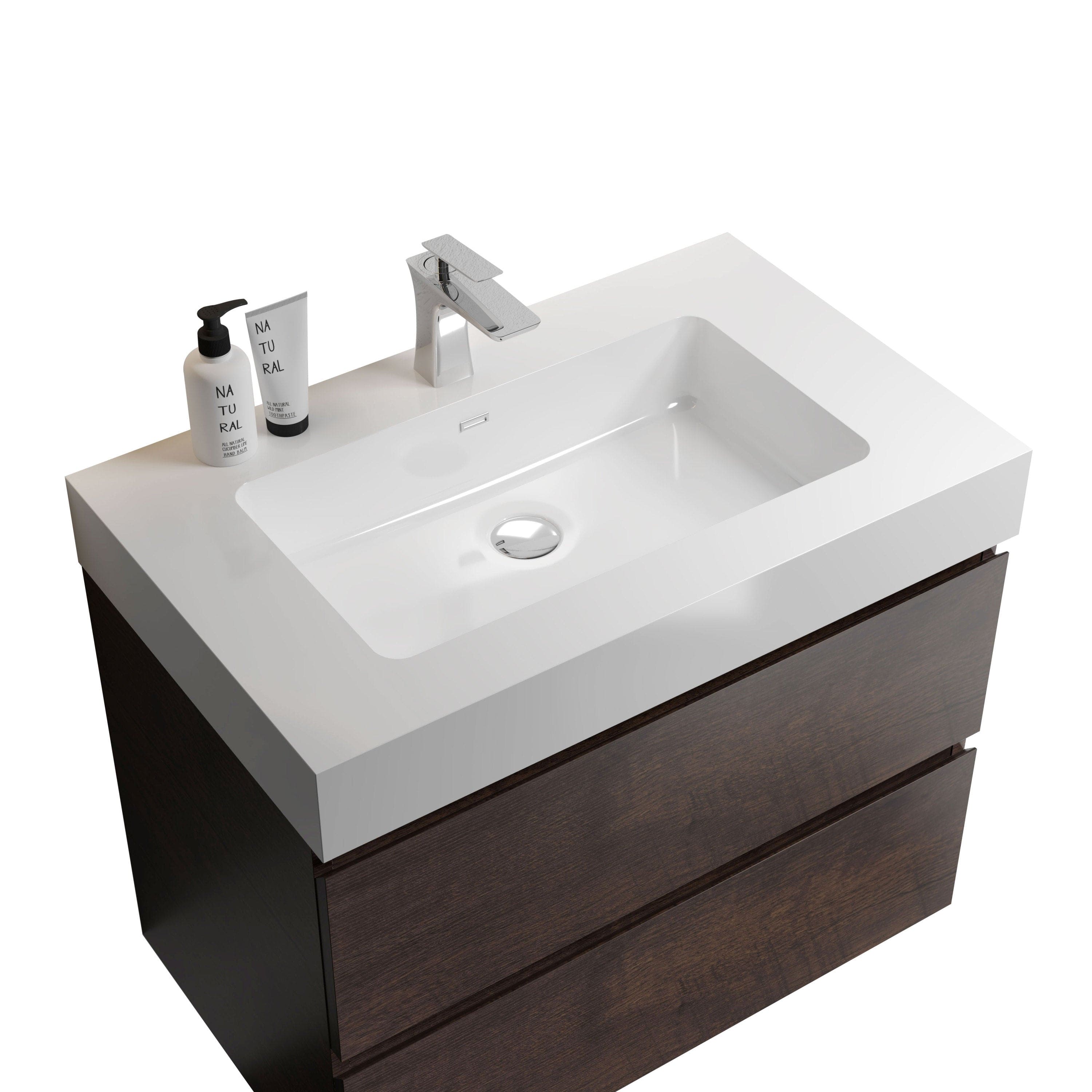 Alice 30" Walnut Bathroom Vanity with Sink, Large Storage Wall Mounted Floating Bathroom Vanity for Modern Bathroom, One-Piece White Sink Basin without Drain and Faucet