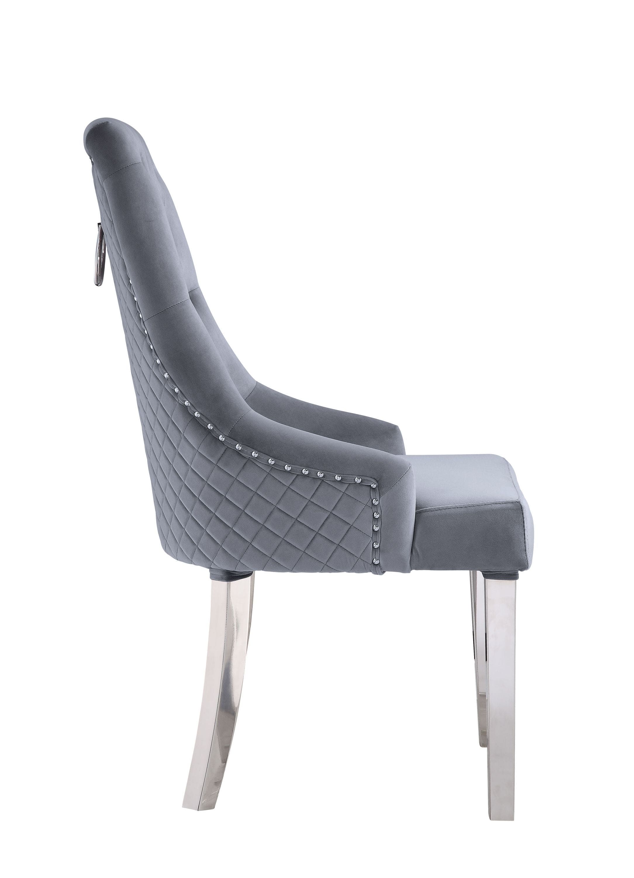 ACME Satinka Side Chair, Gray Fabric & Mirrored Silver Finish 68264