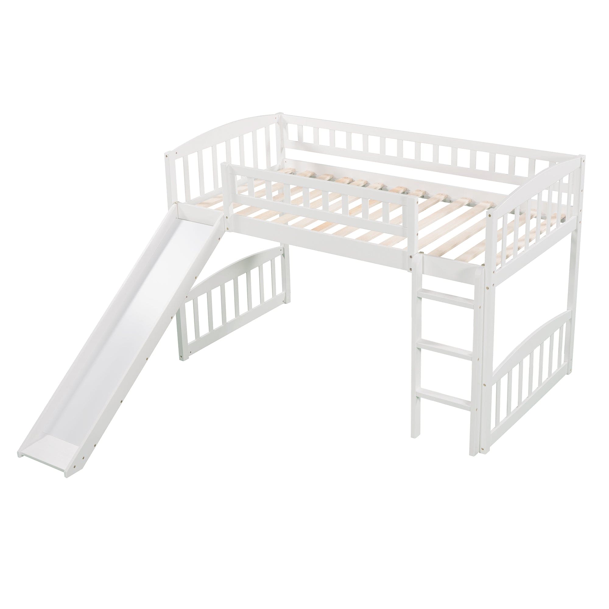 Twin size Loft Bed with Slide and Ladder, White(OLD SKU: LP000504AAK)