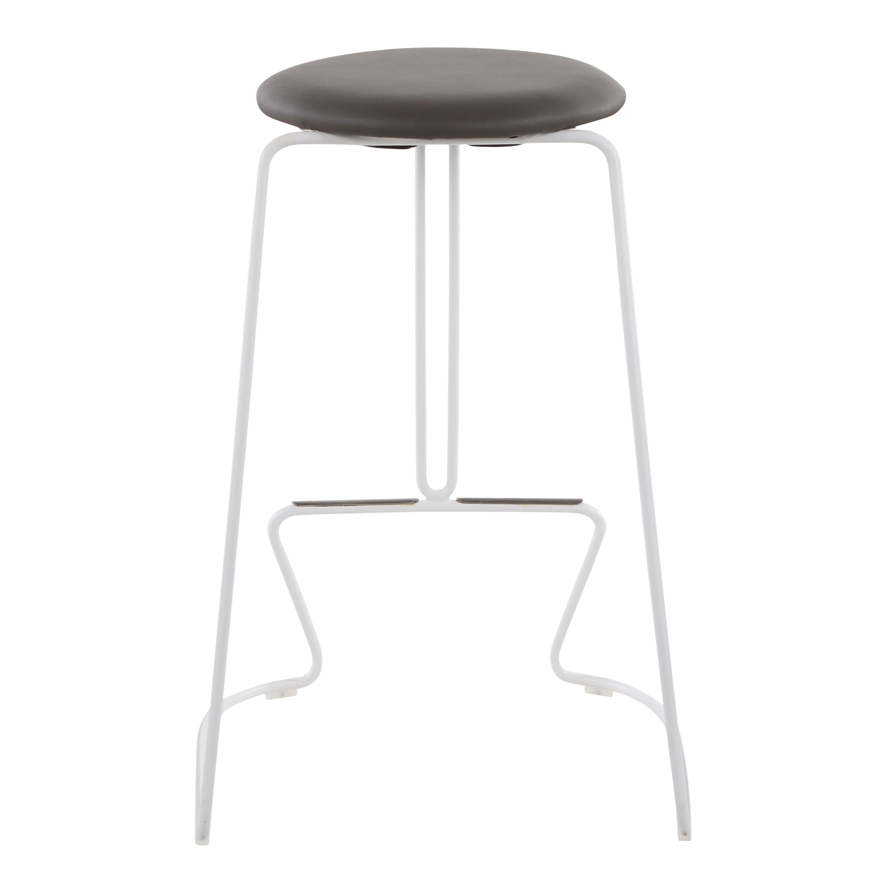 Finn Contemporary Counter Stool in White Steel and Grey Faux Leather by LumiSource - Set of 2