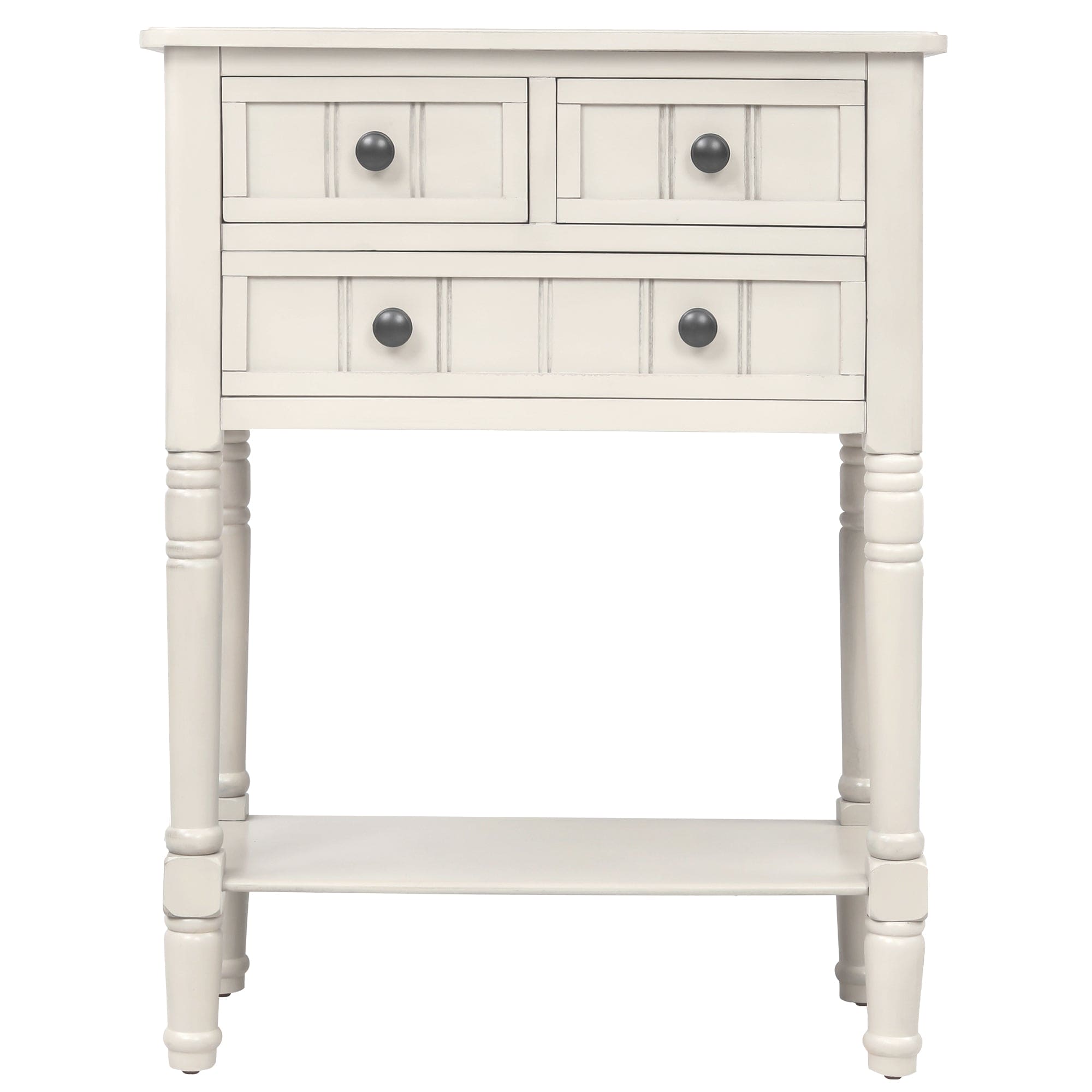 TREXM Narrow Console Table, Slim Sofa Table with Three Storage Drawers and Bottom Shelf (Ivory White)