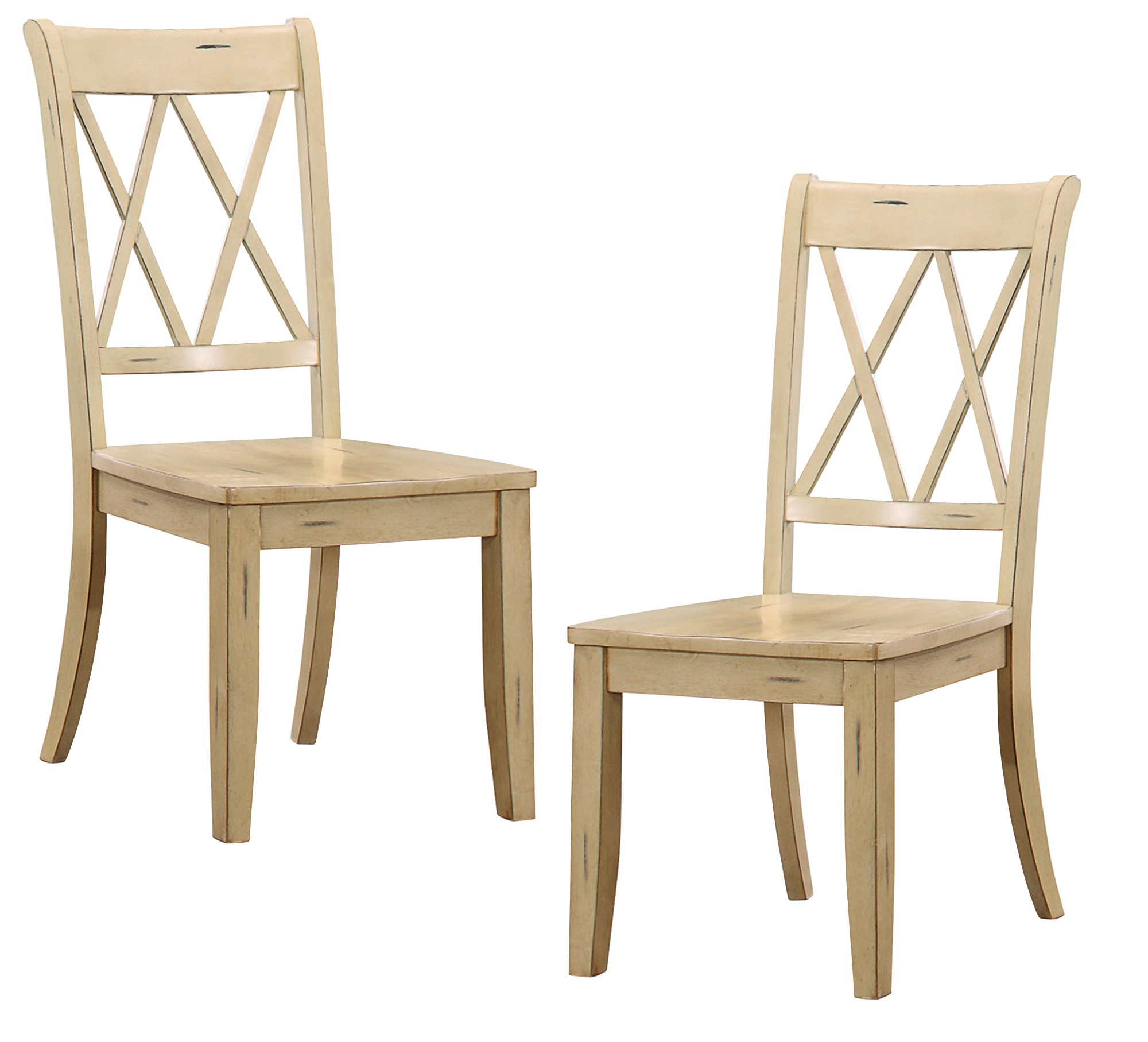 Casual Buttermilk Finish Side Chairs Set of 2 Pine Veneer Transitional Double-X Back Design Dining Room Furniture