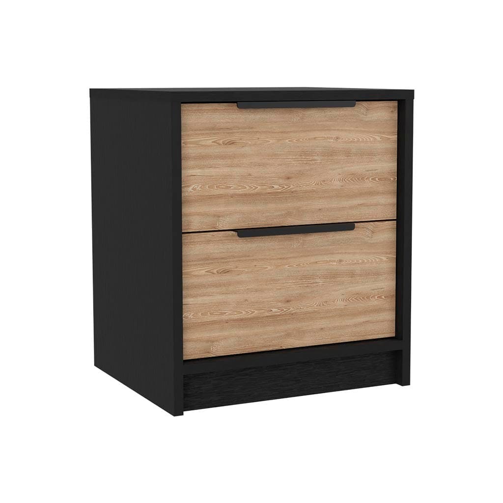 Nightstand Cervants, Two Drawers, Metal Handle, Black wengue / Pine Finish