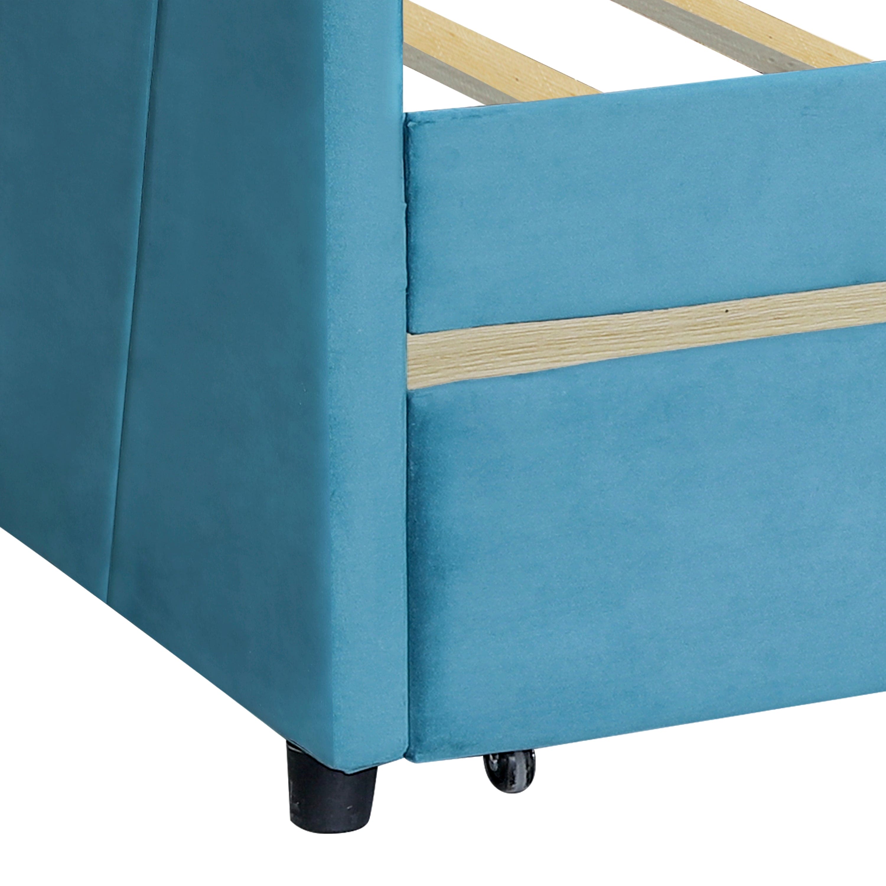 Upholstered daybed Twin Size with Two Drawers and Wood Slat  ,Blue