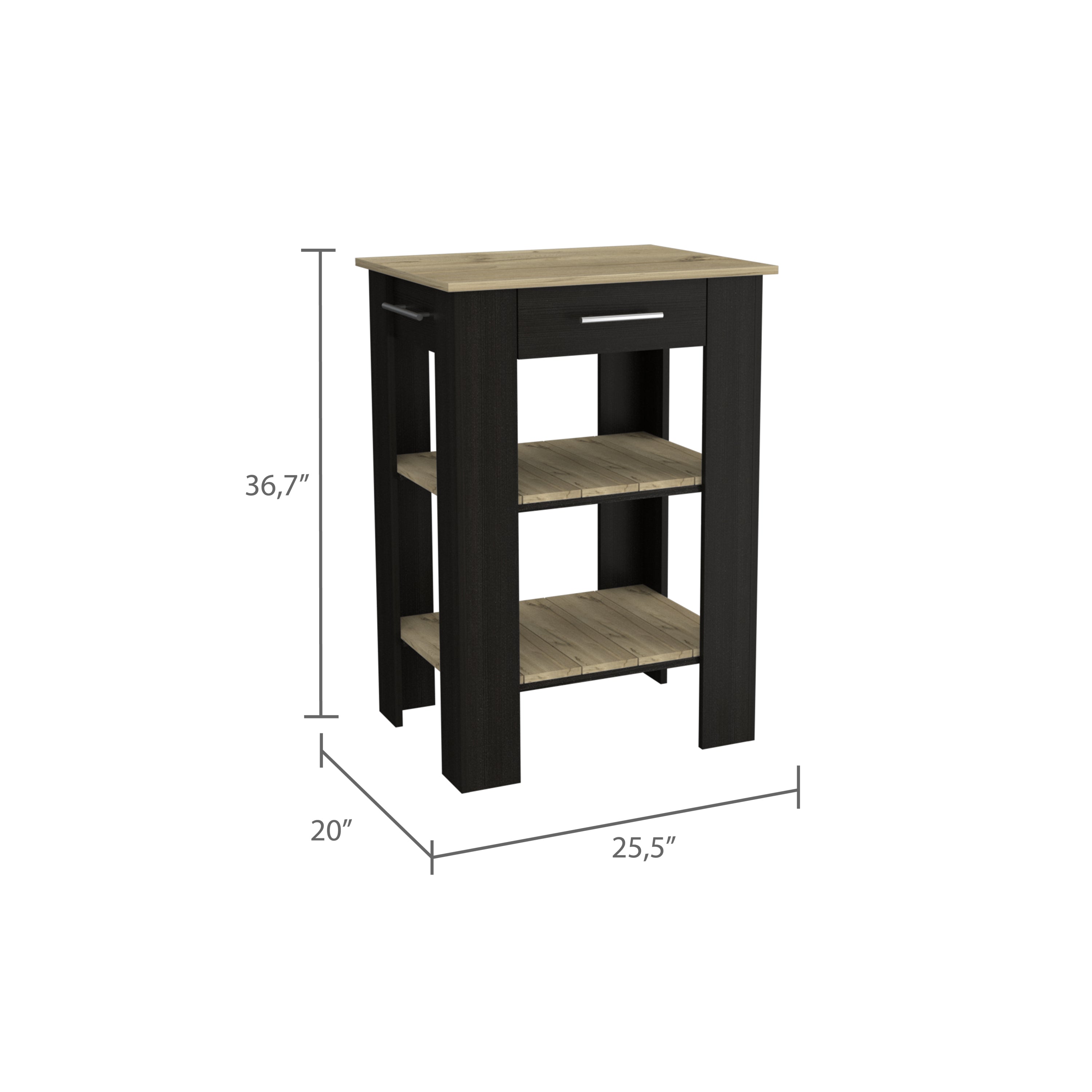 Rockaway 1-Drawer 2-Shelf Kitchen Island Black Wengue and Light Oak