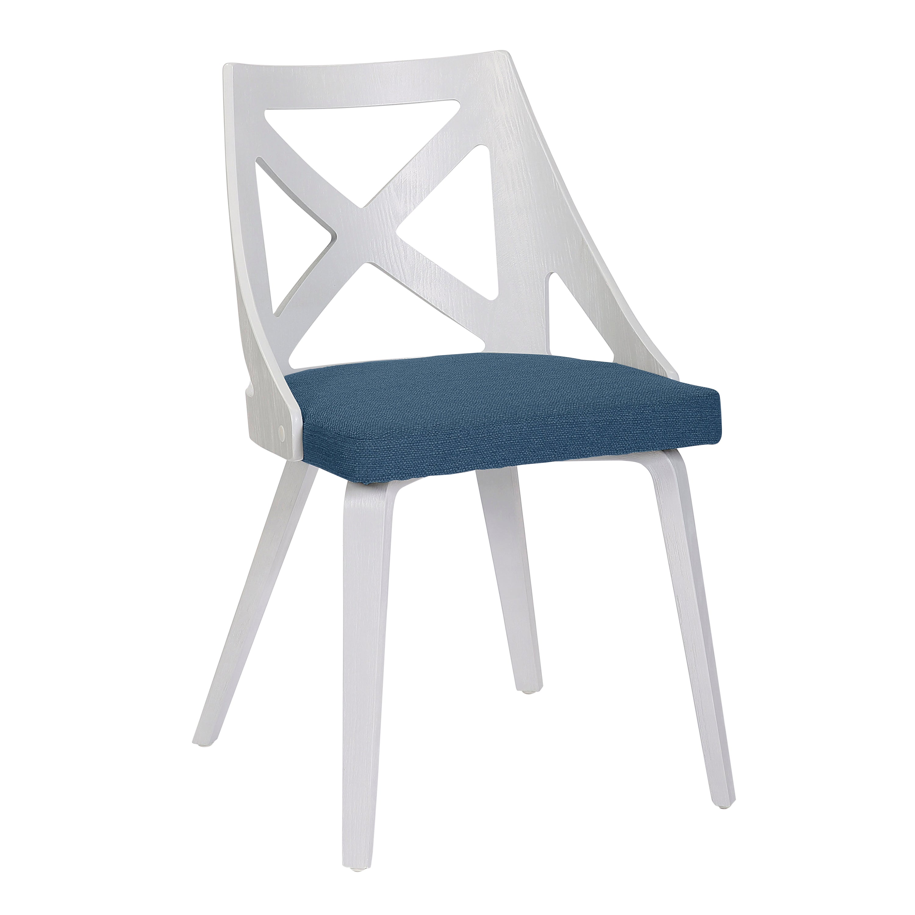 Charlotte Farmhouse Chair in White Textured Wood and Blue Fabric by LumiSource - Set of 2