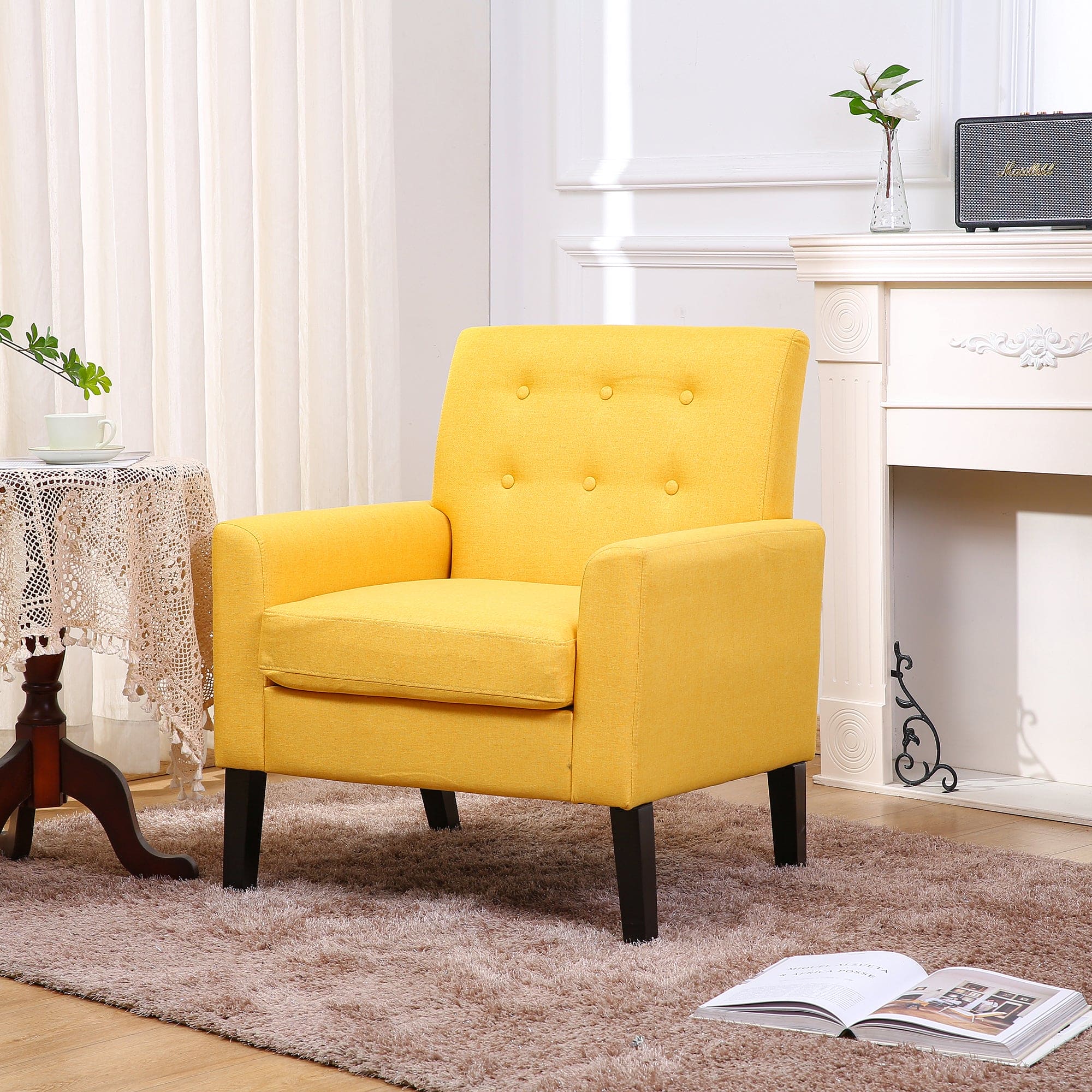 Downloads: 20 
Fabric Accent Chair for Living Room, Bedroom Button Tufted Upholstered Comfy Reading Accent Chairs Sofa (Yellow)