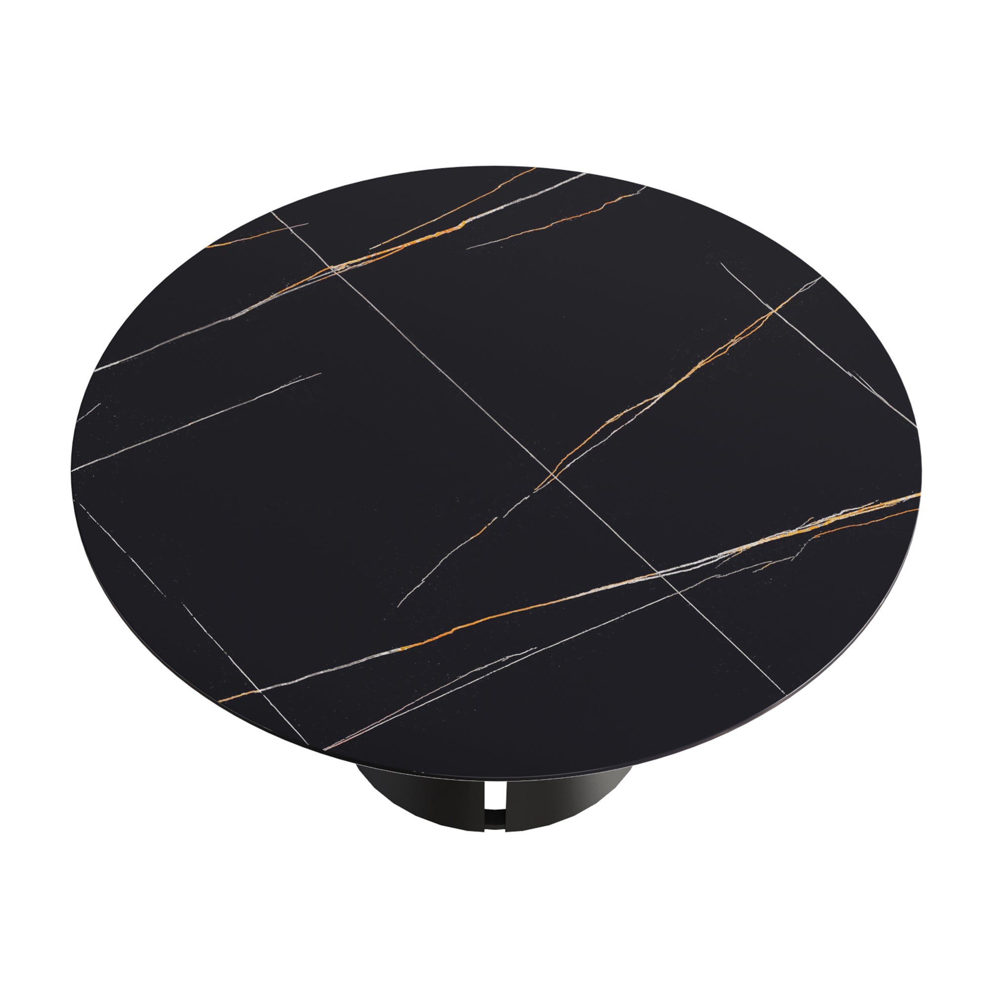 59.05"Modern artificial stone round black carbon steel base dining table-can accommodate 6 people