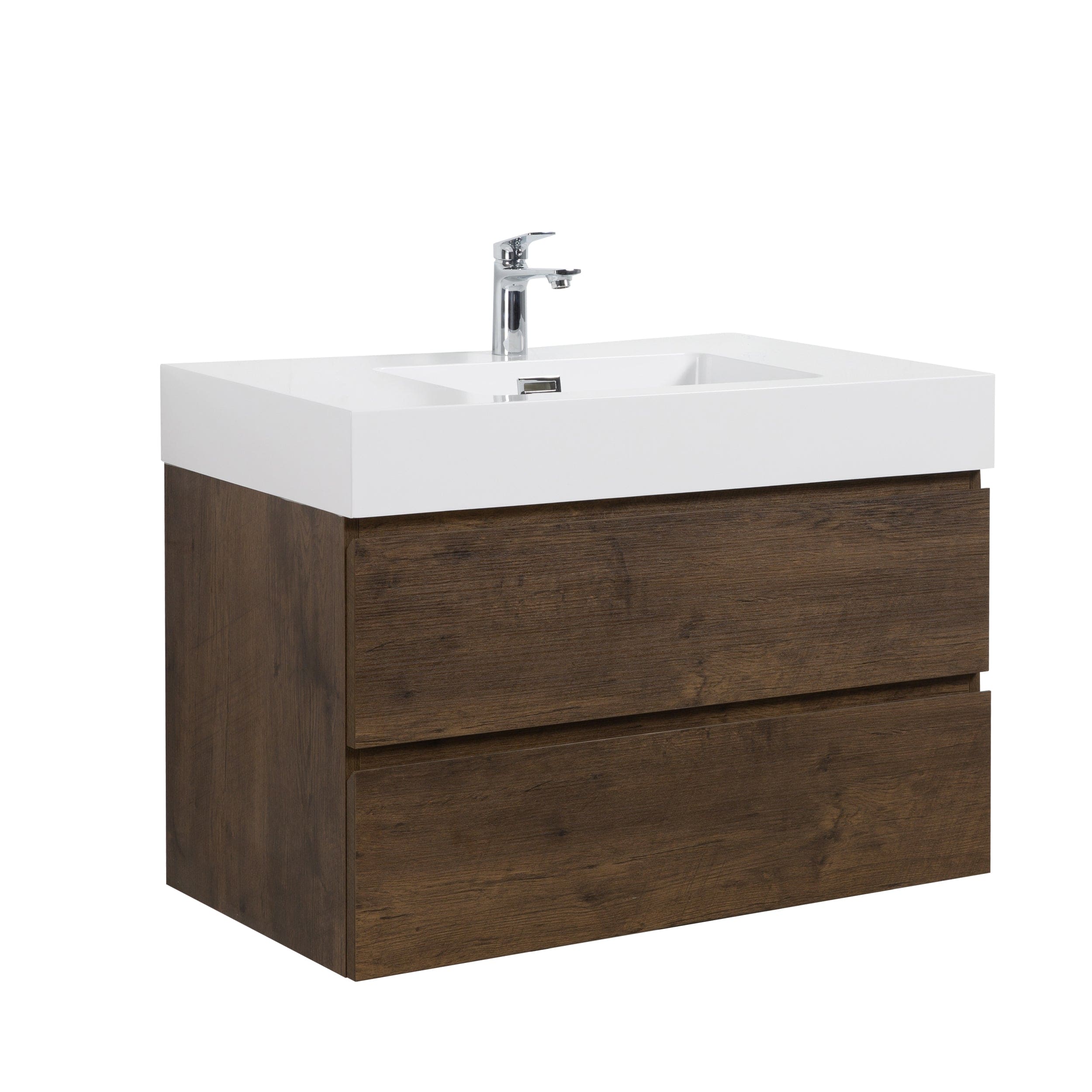 Alice 36" Walnut Bathroom Vanity with Sink, Large Storage Wall Mounted Floating Bathroom Vanity for Modern Bathroom, One-Piece White Sink Basin without Drain and Faucet