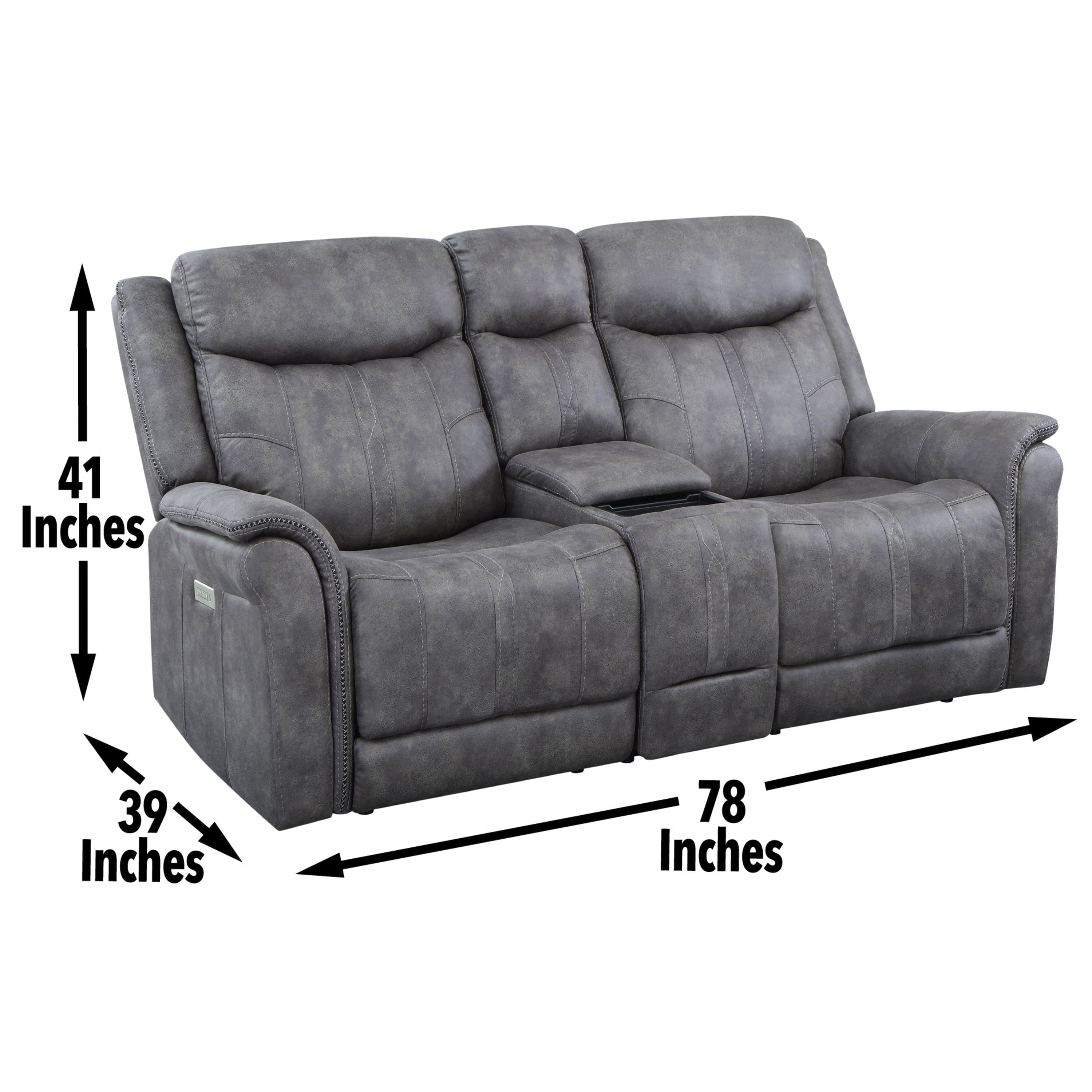 Transitional Console Loveseat - Gray Faux-Suede, Power Footrest, Power Headrest - Concealed Cupholders, Built-In Console - Comfortable and Durable Design