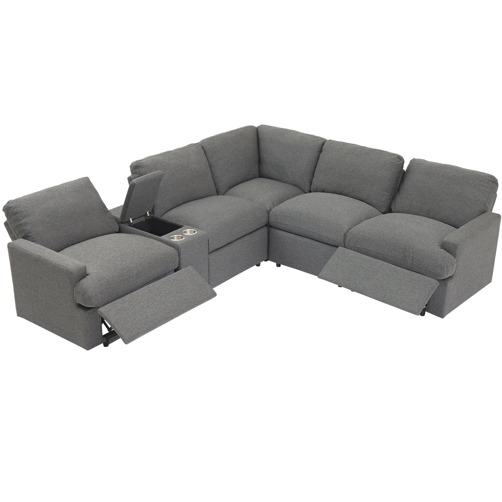 104'' Power Recliner Corner Sofa Home Theater Reclining Sofa Sectional Couches with Storage Box, Cup Holders, USB Ports and Power Socket for Living Room, Dark Grey