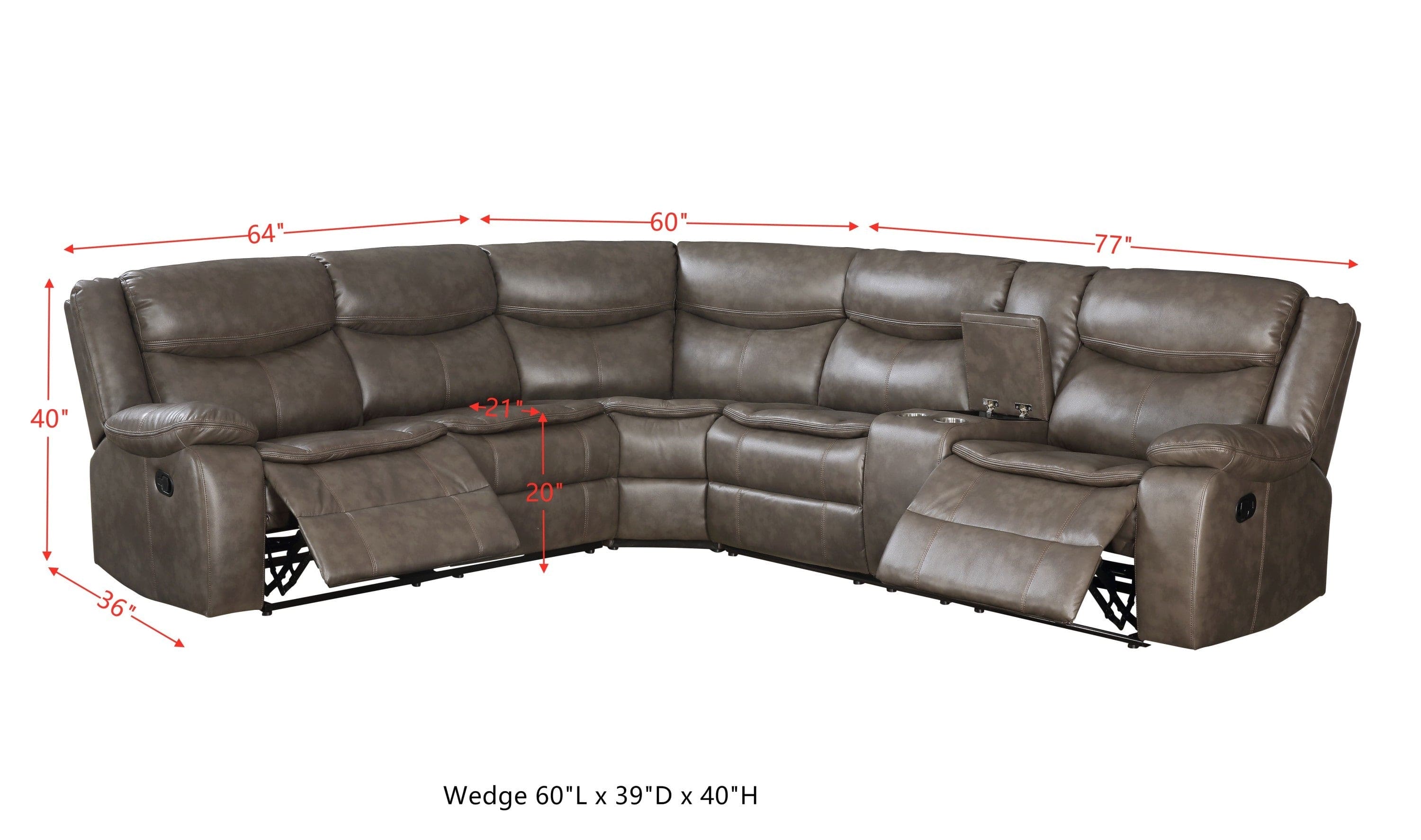 ACME Tavin Sectional Sofa (Motion), Taupe Leather-Aire Match 52540