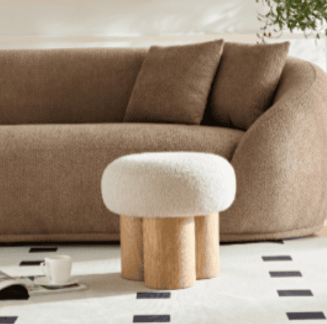 W8017-1 Mushroom stool, grieg plush cushion, wooden barrel PVC pipe, walnut finish