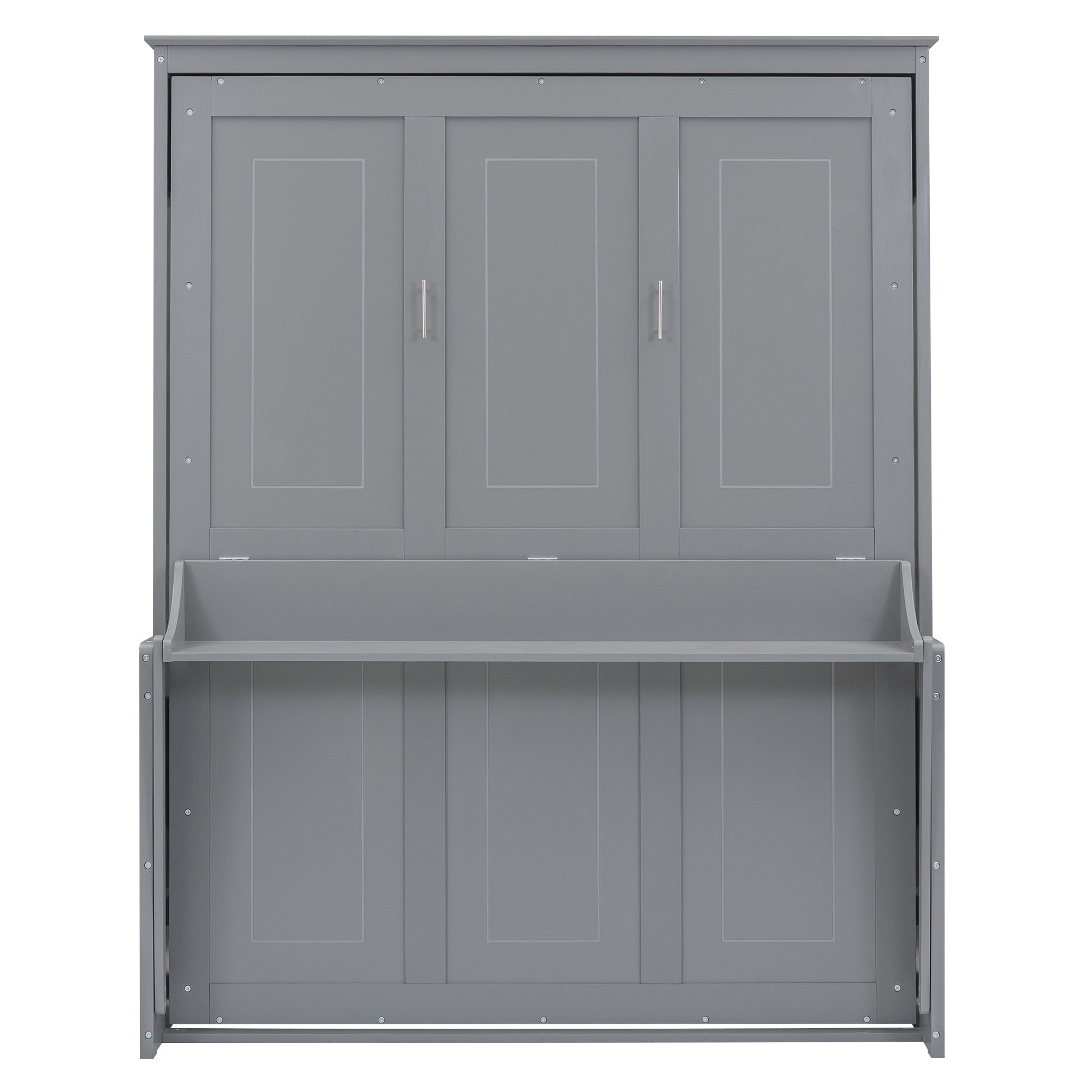 Queen Size Murphy Bed with a Shelf, Gray