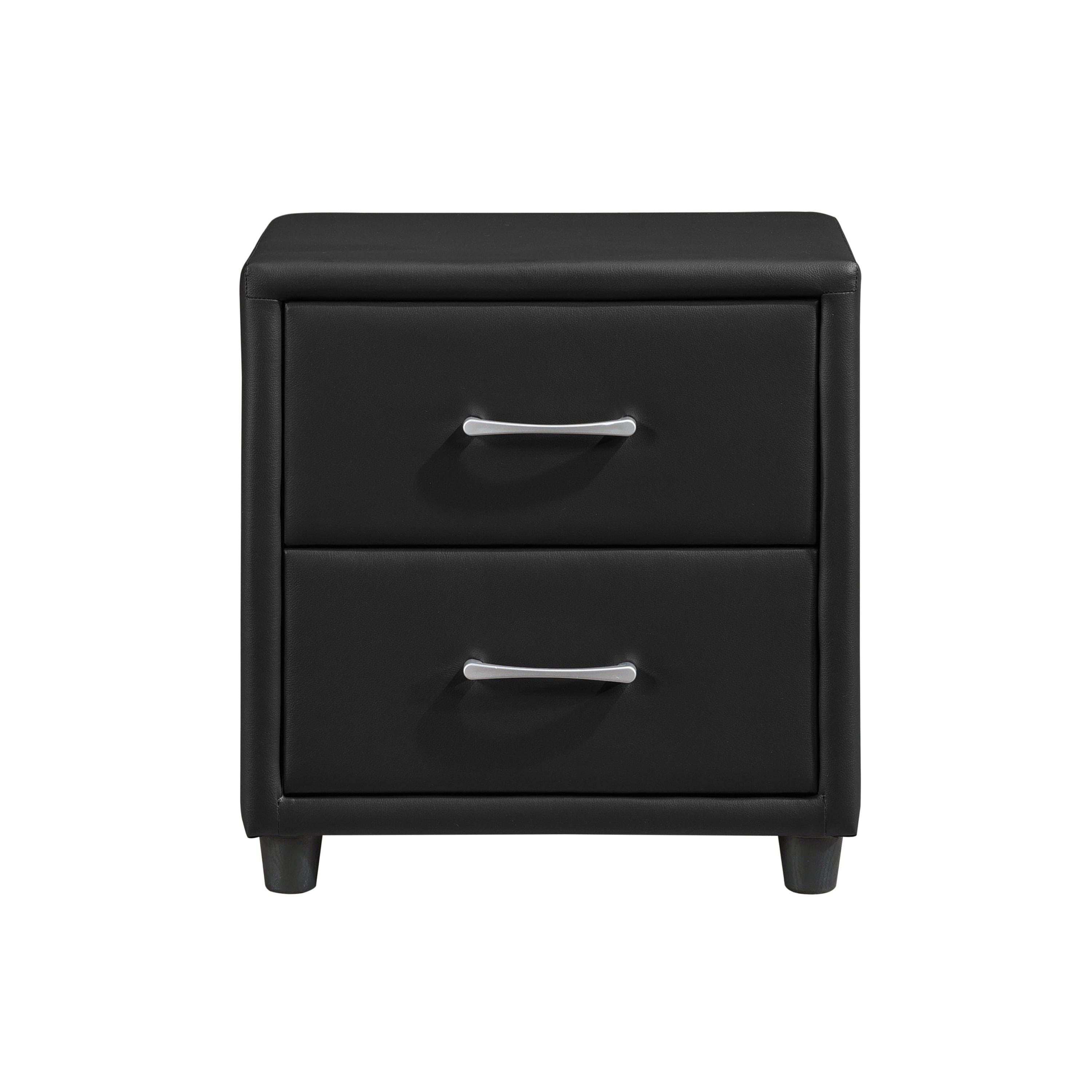 Contemporary Durable Black Faux Leather Covering 1pc Nightstand of Drawers Silver Tone Bar Pulls Stylish Furniture