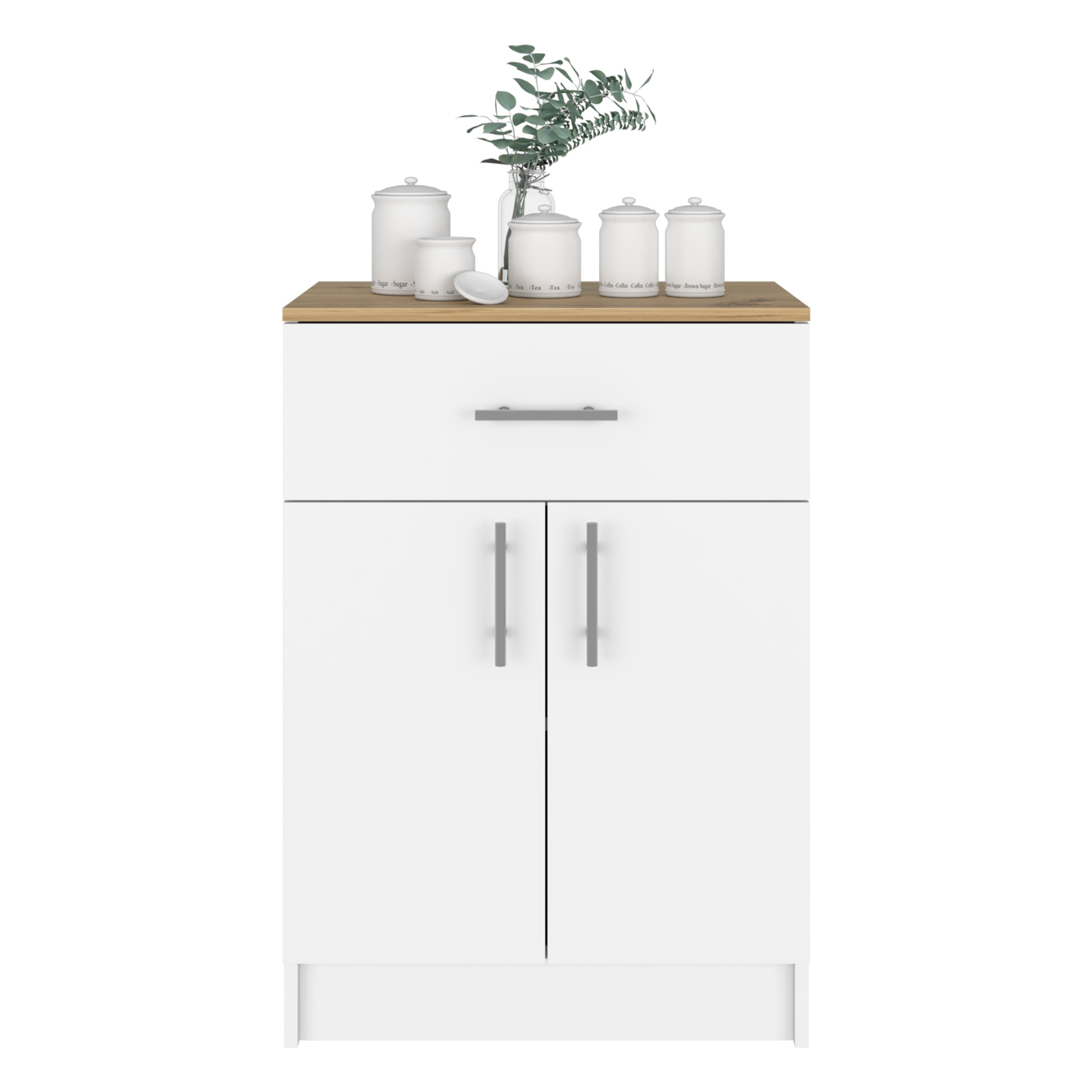 Pantry Cabinet Netal, One Drawer, White / Light Oak Finish