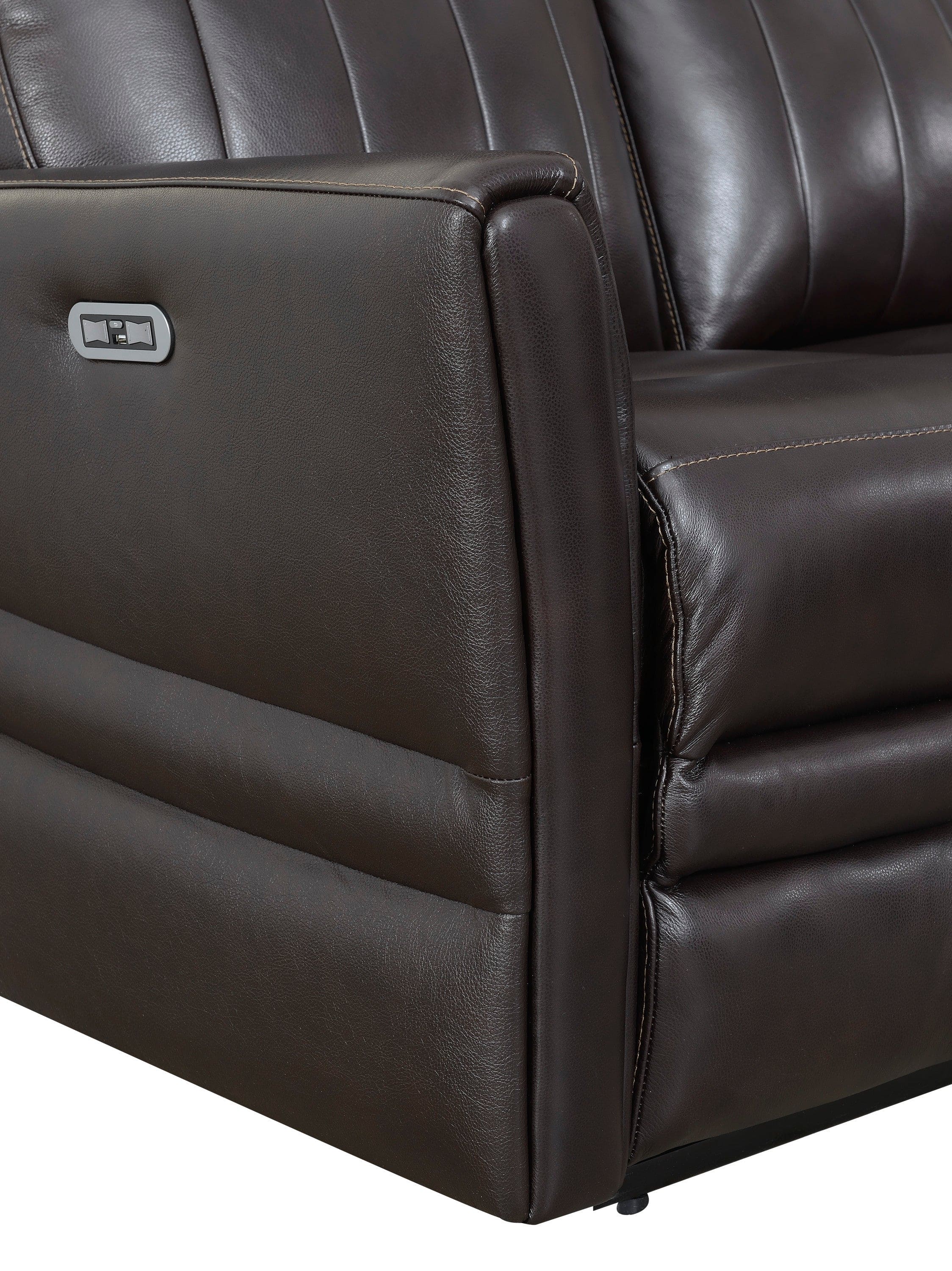 Luxury Power Reclining Sofa Recliner in Dark Brown Top-Grain Leather - Ultimate Comfort with Power Leg Rest and Articulating Headrest - Elegant and Relaxing Furniture for Living Room or Home Theater