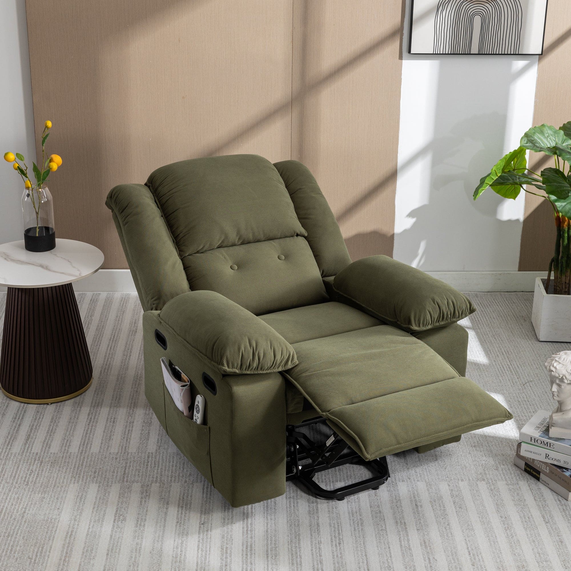 Massage Recliner,Power Lift Chair for Elderly with Adjustable Massage and Heating Function,Recliner Chair with Infinite Position and Side Pocket for Living Room ,Green