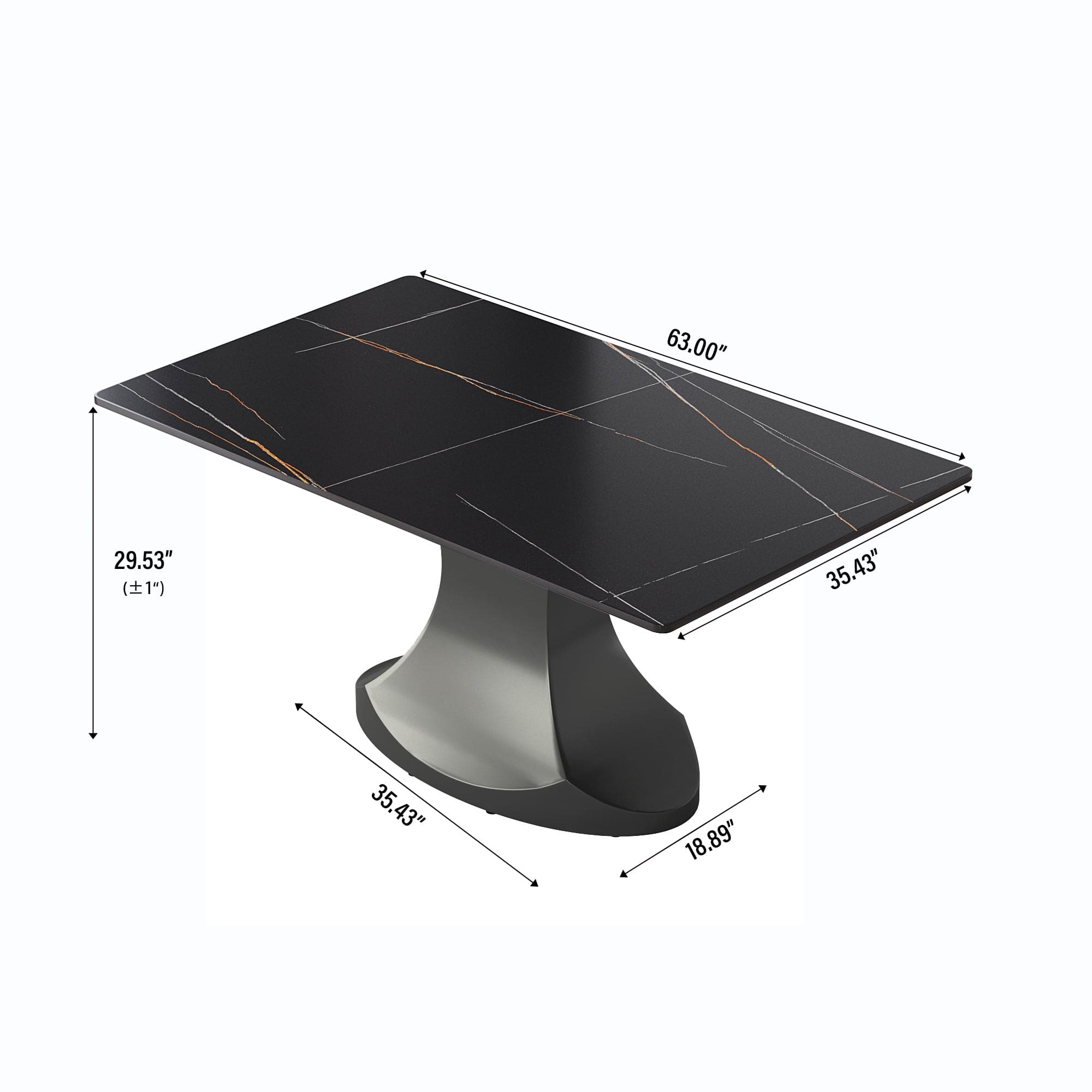 63 "modern artificial stone black panel gray stainless steel curved legs-can accommodate 6-8 people