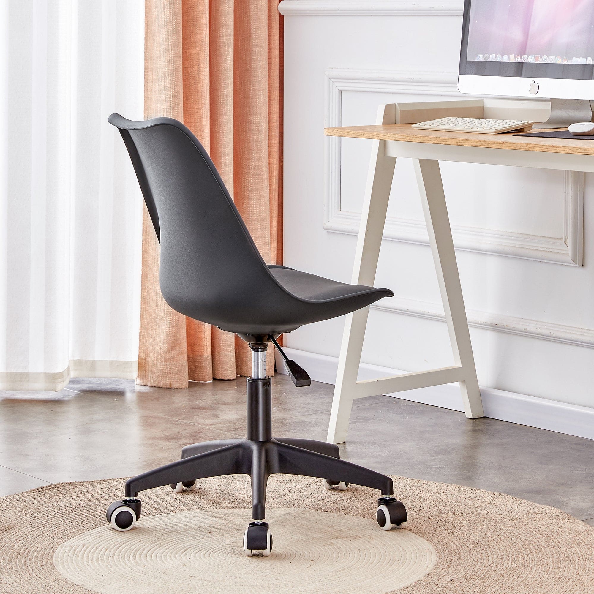 Modern family black Office chair, adjustable 360 ° swivel chair engineering plastic armless swivel computer chair, suitable for living room, bedroom, office, hotel dining room