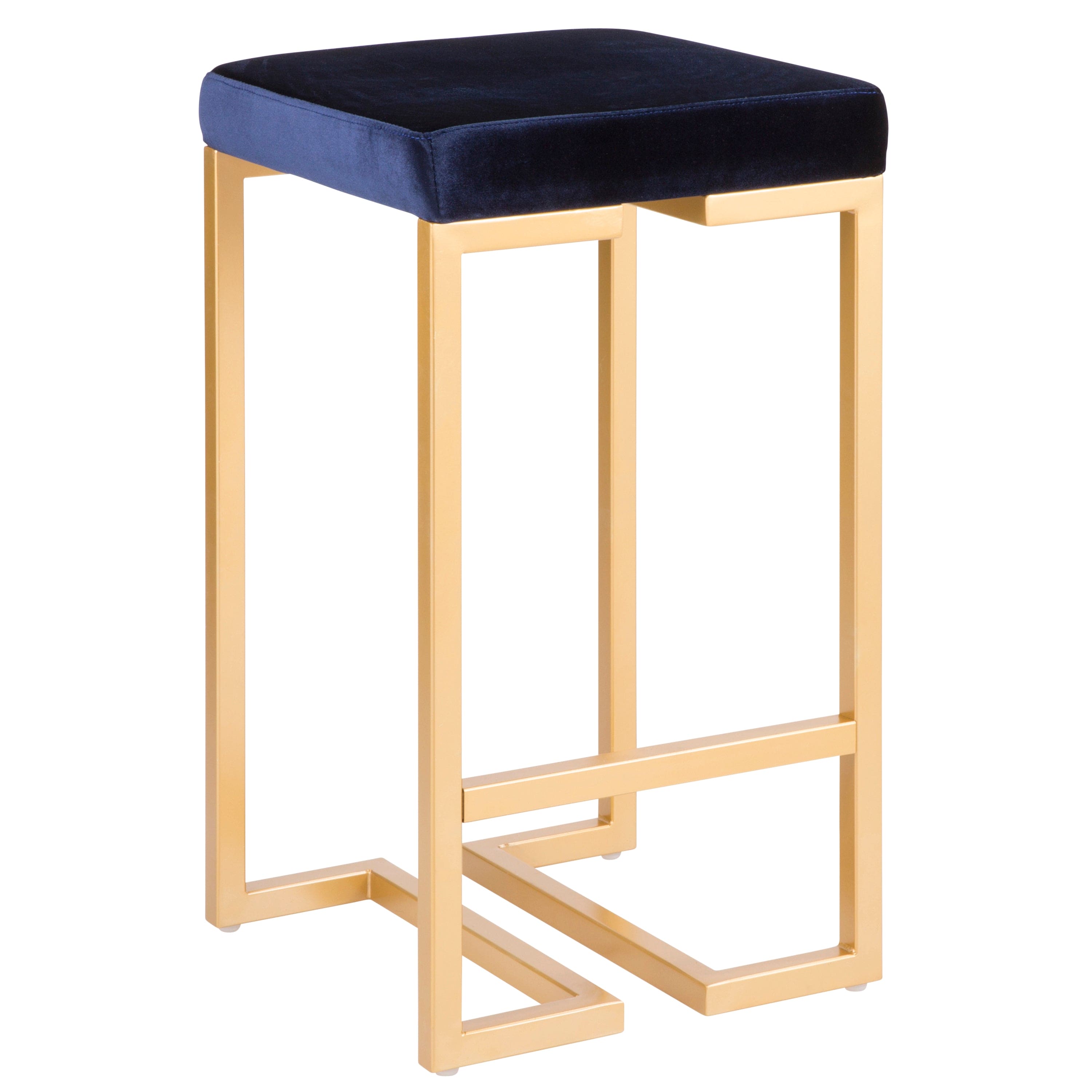 Midas 26" Contemporary-Glam Counter Stool in Gold with Blue Velvet Cushion by LumiSource - Set of 2