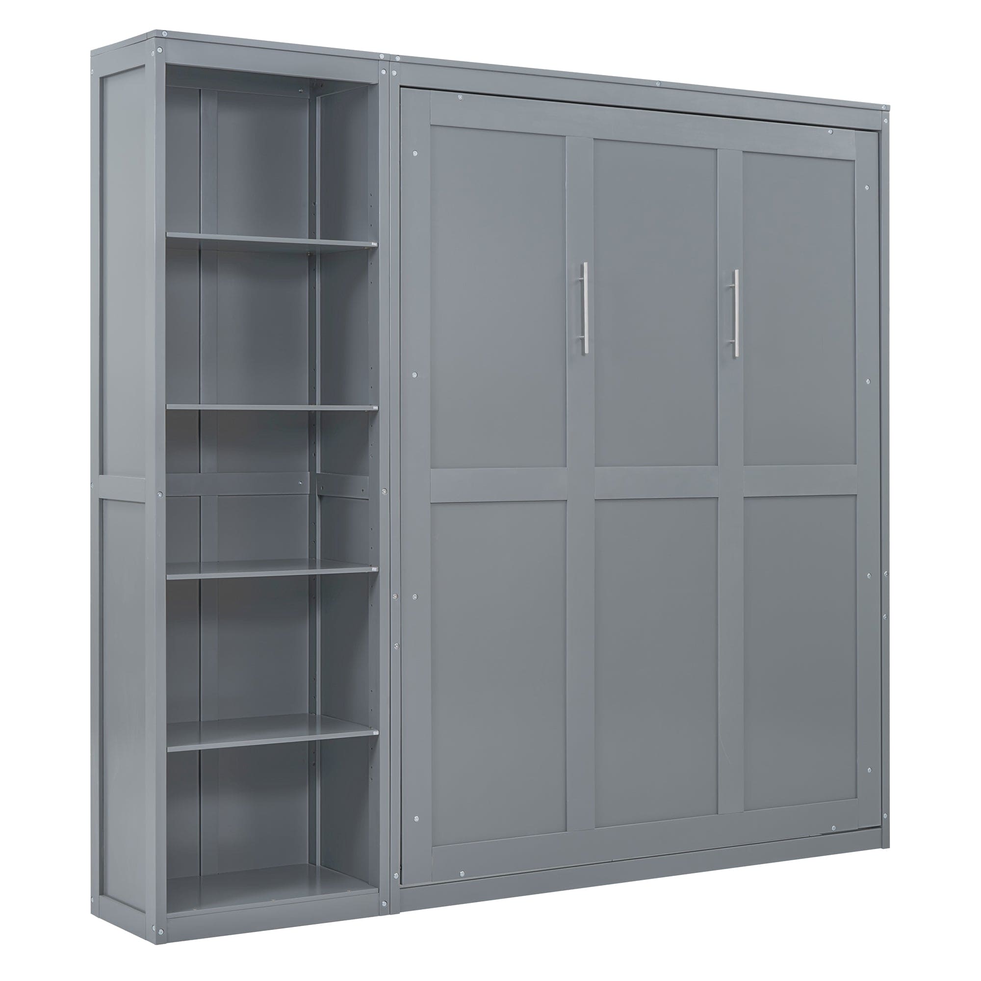 Queen Size Murphy Bed Wall Bed with Shelves,Gray