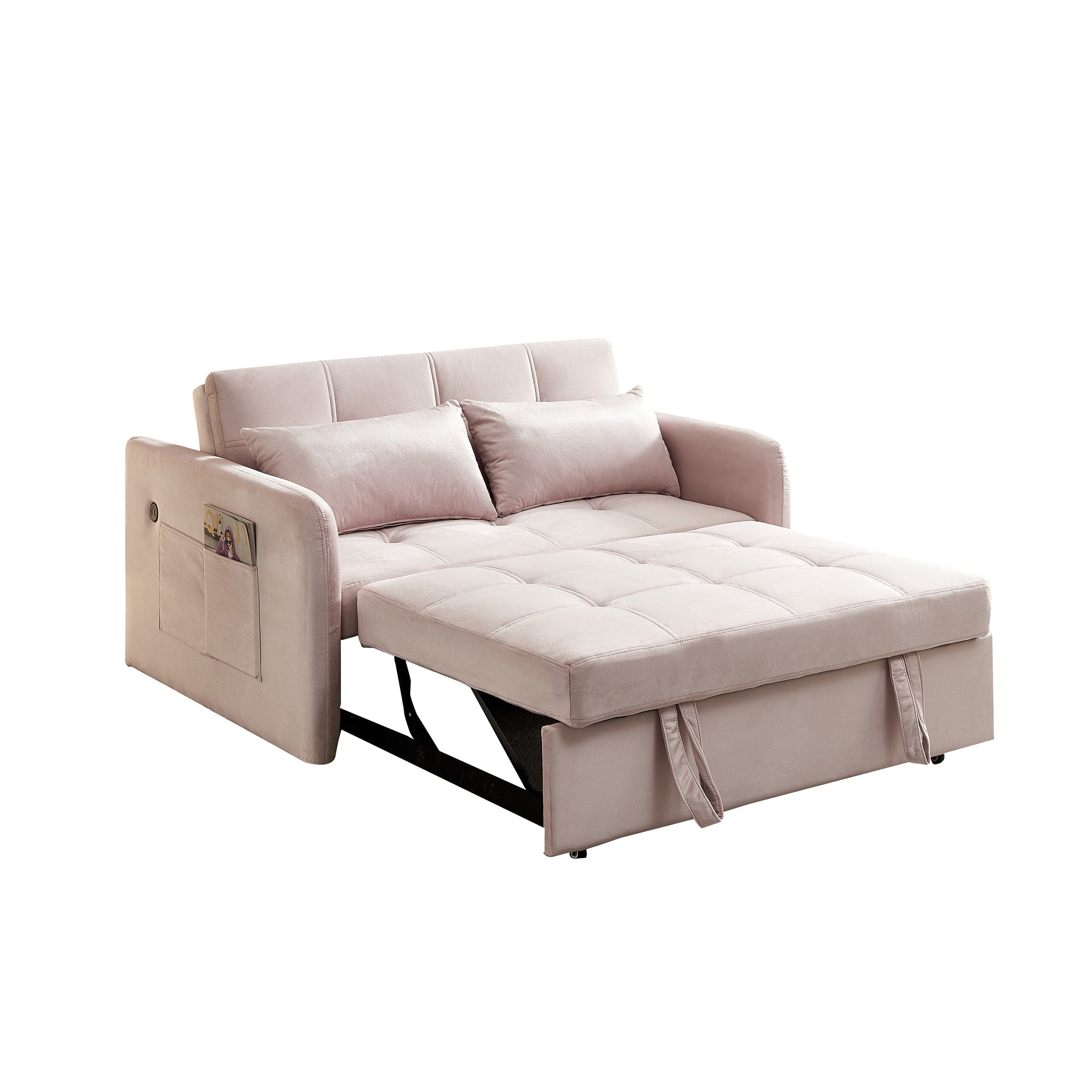 55.5" Twins Pull Out Sofa Bed  Pink Velvet