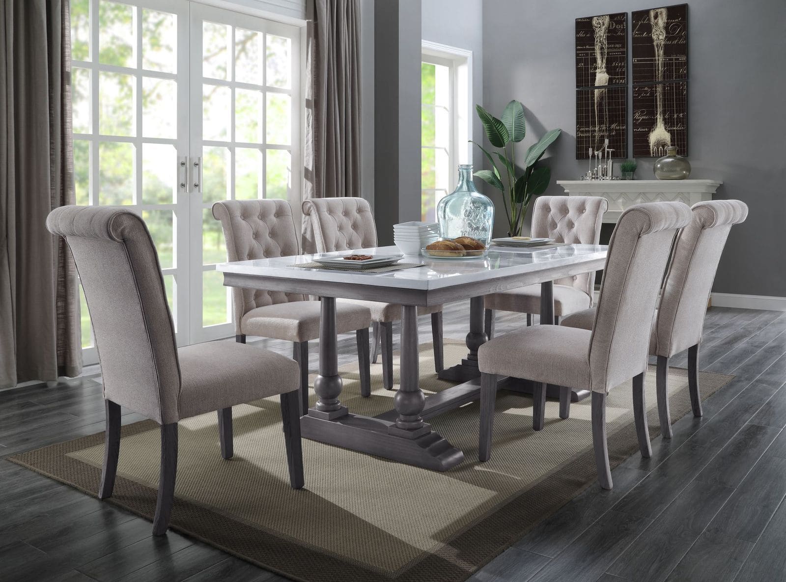 ACME Yabeina Dining Table , Marble Top & Gray Oak Finish 73265