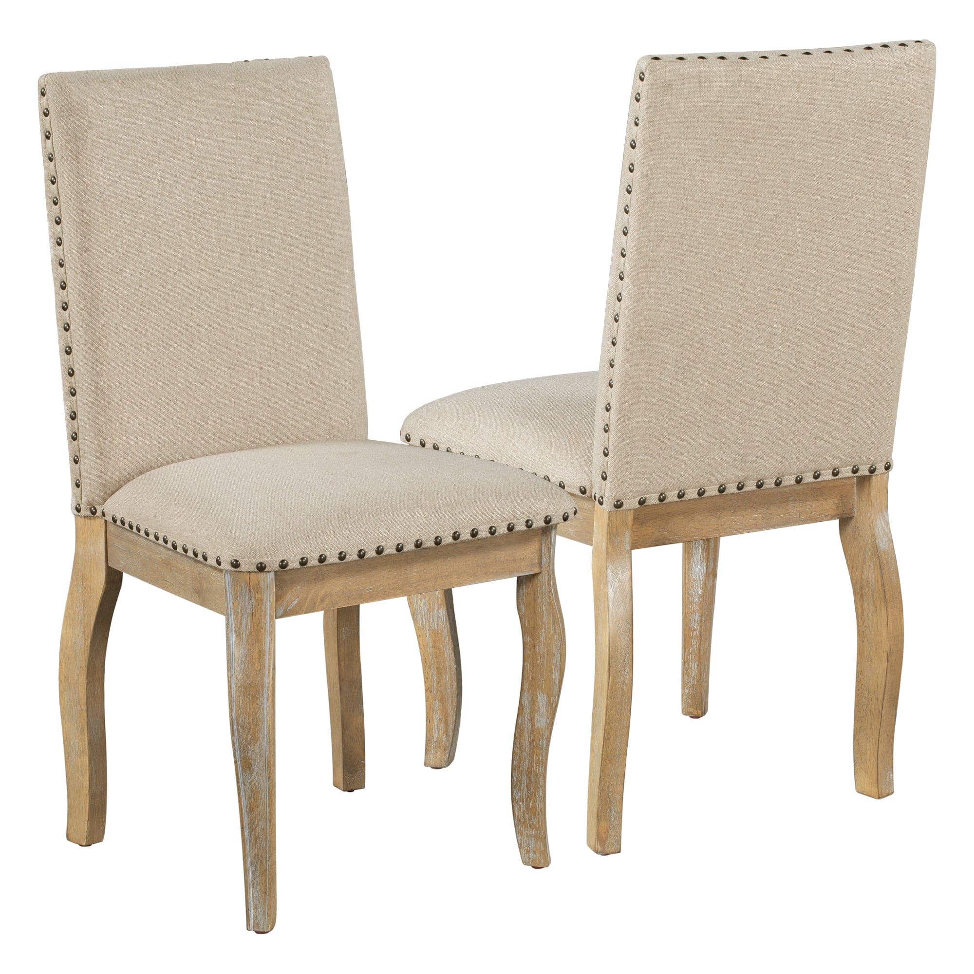 TREXM Set of 4 Dining chairs Wood Upholstered Fabirc Dining Room Chairs with Nailhead (Natural Wood Wash)