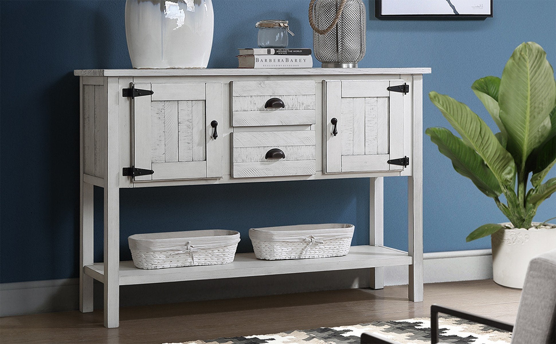 Wood Sideboard Console Table (Antique White)