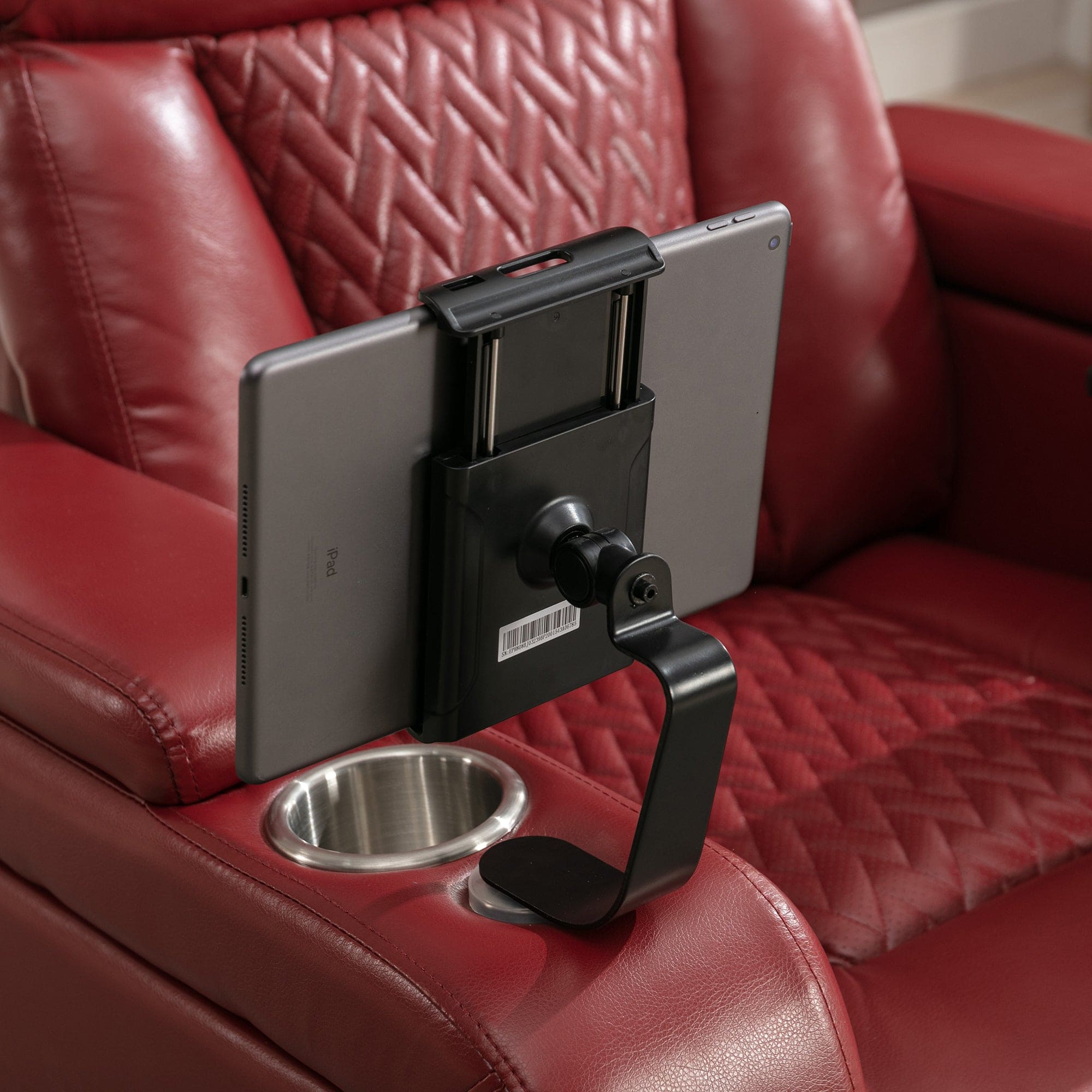 270 Degree Swivel PU Leather Power Recliner Individual Seat Home Theater Recliner with  Comforable Backrest, Tray Table,  Phone Holder, Cup Holder,  USB Port, Hidden Arm Storage for Living Room, Red