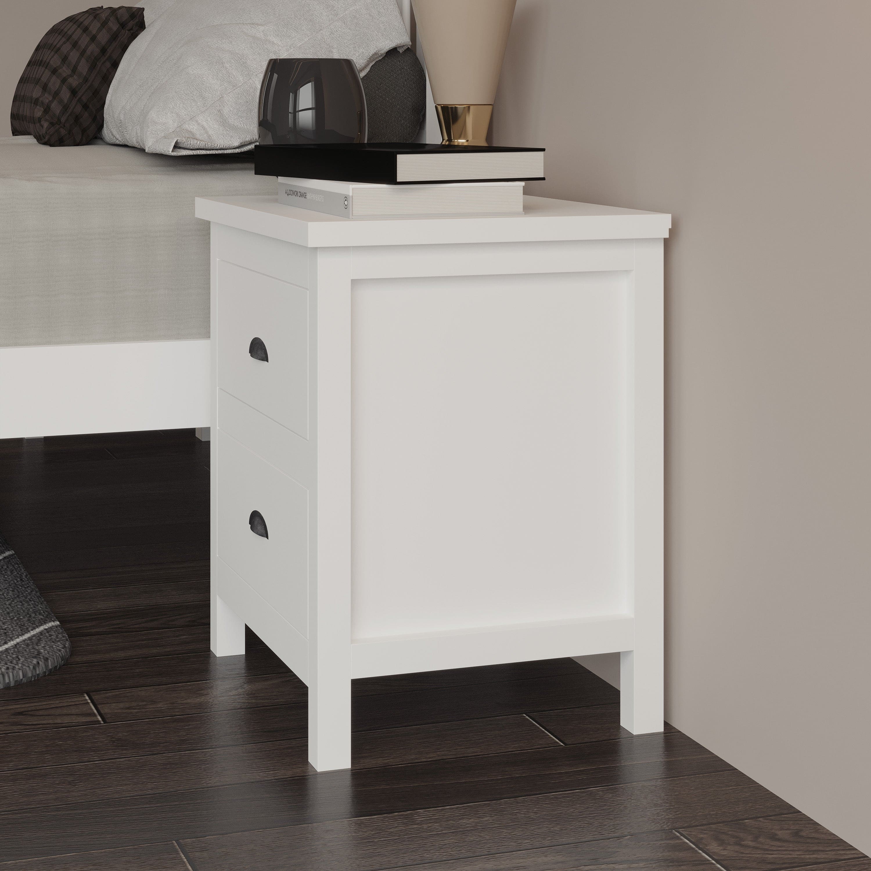 Versatile Solid Wood White Night Stand, Bedside Table, End Table, Desk with Drawers for Living Room, Bedroom