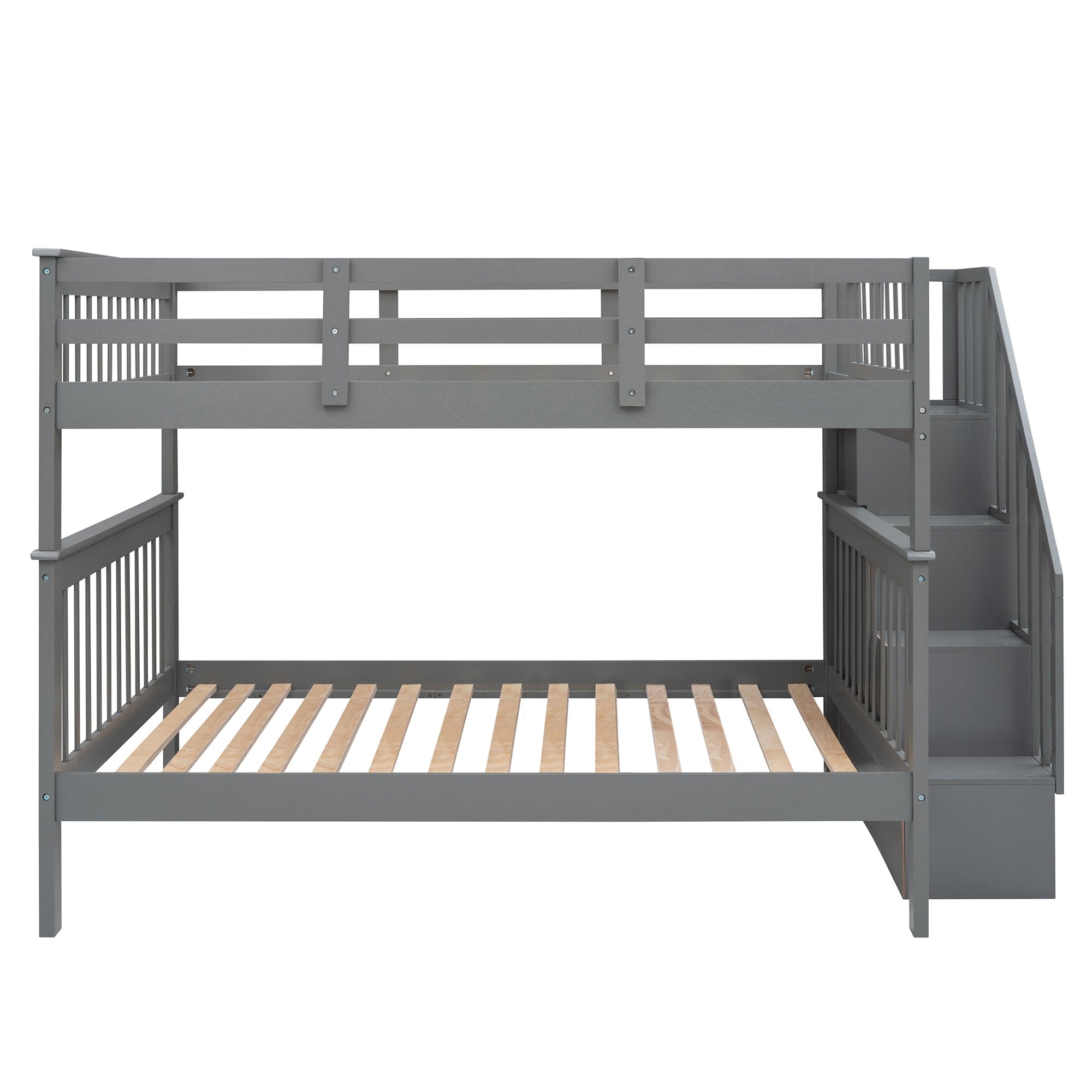 Stairway Full-Over-Full Bunk Bed with Storage and Guard Rail for Bedroom, Dorm, Gray(OLD SKU:LP000110AAE)